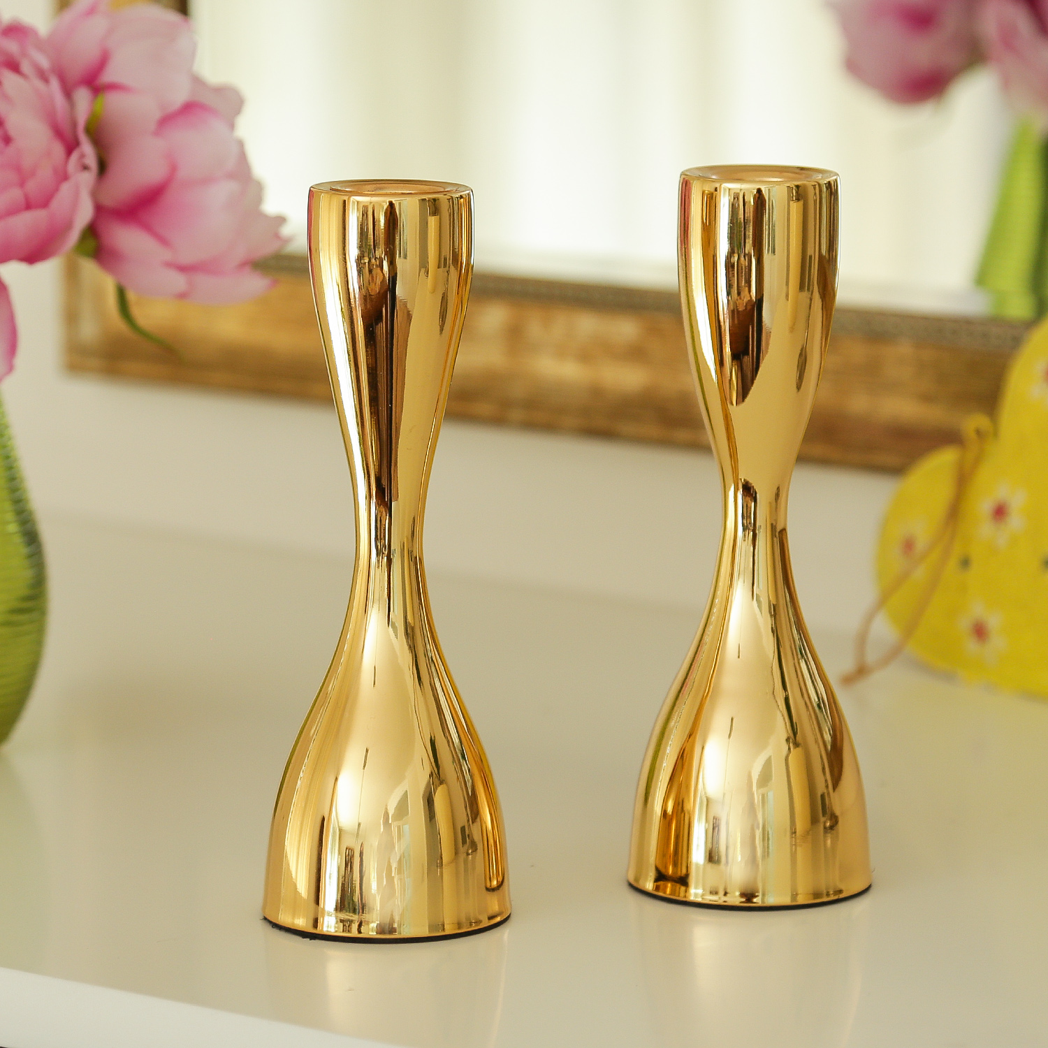 Stabkerzenhalter - Kerzenständer - Metall - H: 18cm - gold - 2er Set Stabkerzenhalter - Kerzenständer - Metall - H: 18cm - gold - 2er Set