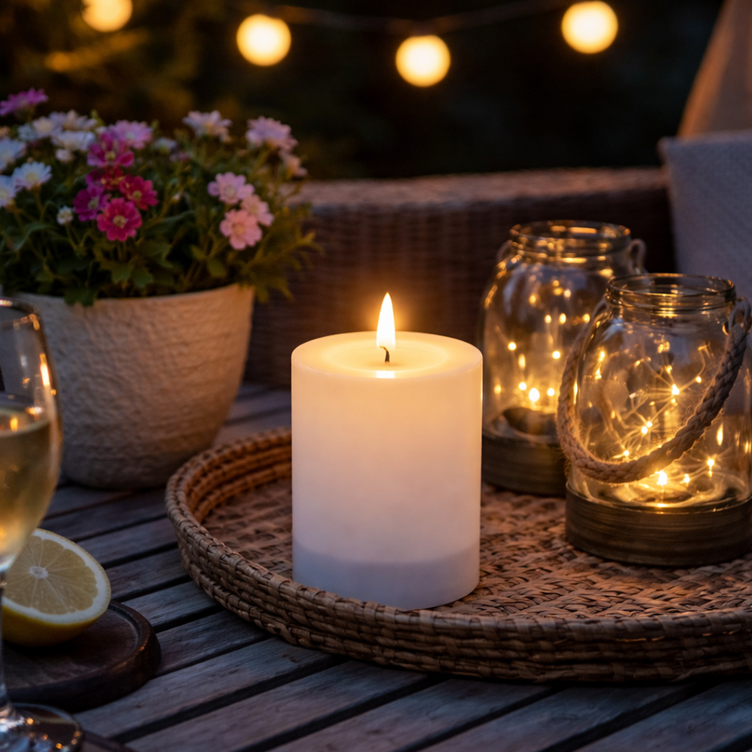 LED Solar Kerze - Outdoorkerze - H: 12,5cm, D: 7,5cm - Dämmerungssensor - für Außen - weiß