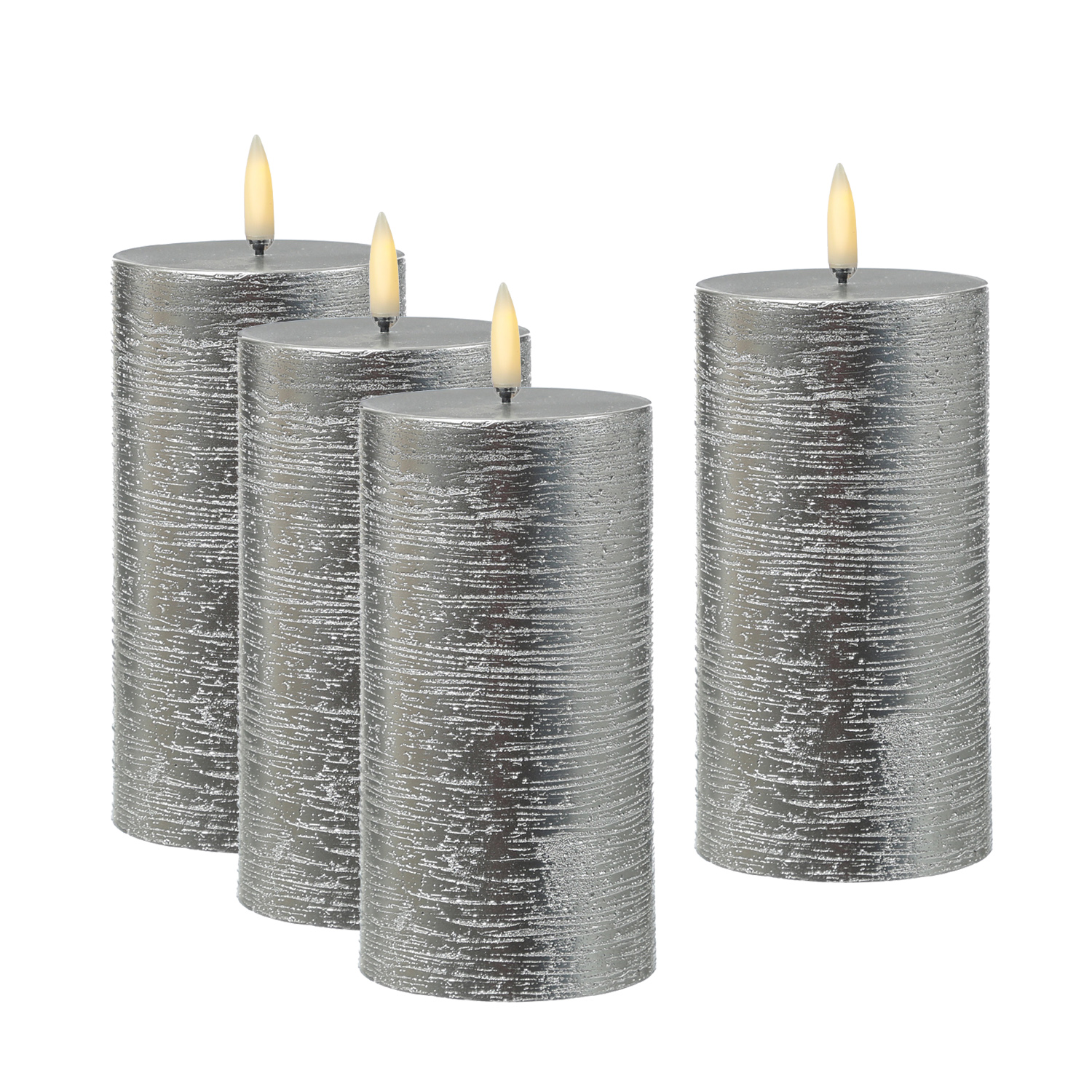 LED Kerzenset PIA - Rustik-Optik - H: 15cm - inkl. Batterien und Fernbedienung - silber - 4er Set