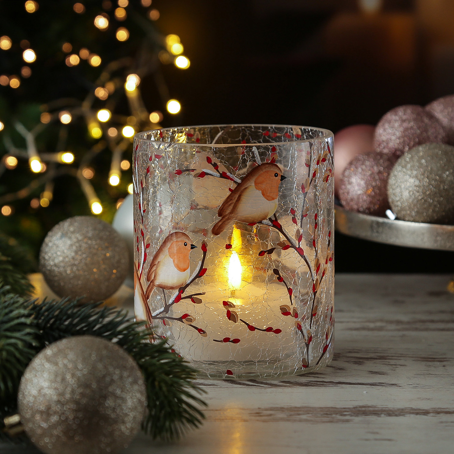 Teelichthalter ROTKEHLCHEN - Windlicht - Bruchglasoptik - Glas- H: 13cm - D: 11,5cm Teelichthalter ROTKEHLCHEN - Windlicht - Bruchglasoptik - Glas- H: 13cm - D: 11,5cm
