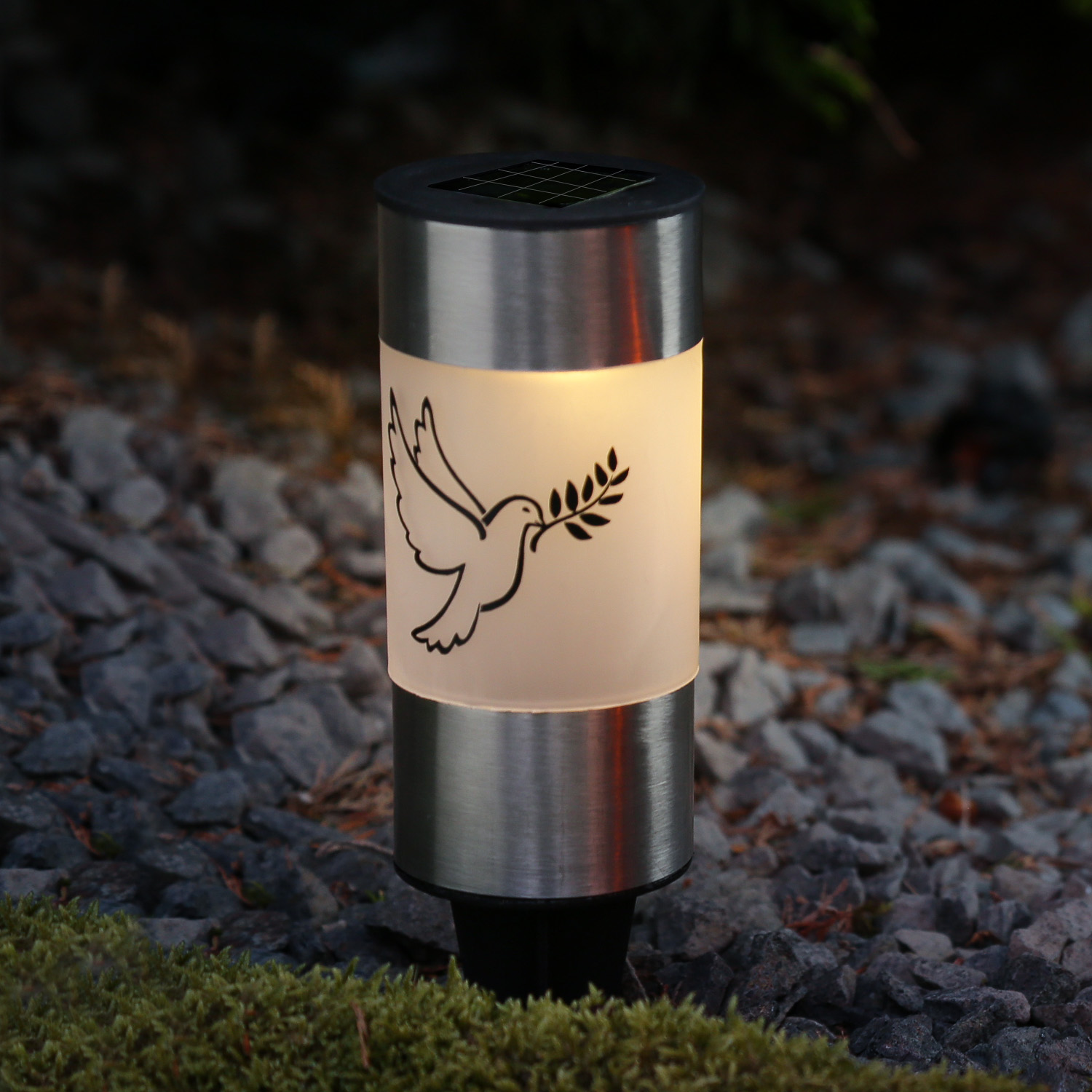 LED Solar Grablichter Taube - Grabkerzen - H: 14cm - D: 6cm - Lichtsensor - mit Erdspieß - 2er Set