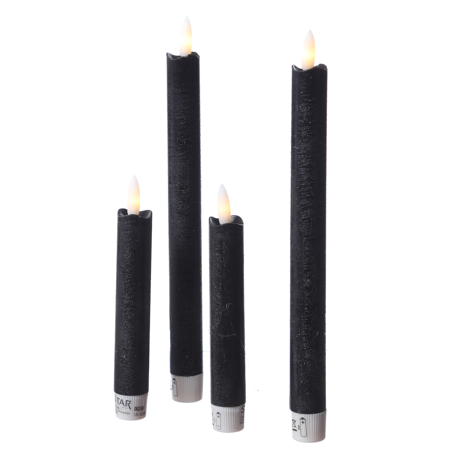 LED Stabkerzen Flamme - Echtwachs - flackernde warmweisse LED - H- 15cm - Timer - schwarz - 2er Set LED Stabkerzen Flamme - Echtwachs - flackernde warmweisse LED - H- 15cm - Timer - schwarz - 2er Set