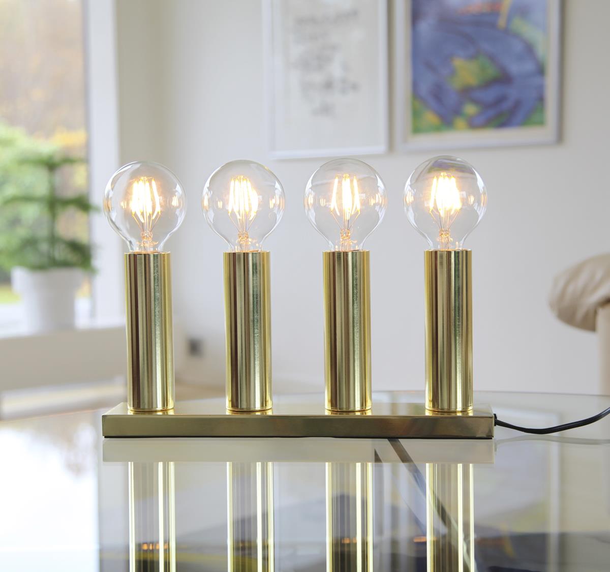 LED Tischleuchte - Standleuchte "Glans" - 4x E27 Fassung - H: 17cm, L: 36,5cm - messing