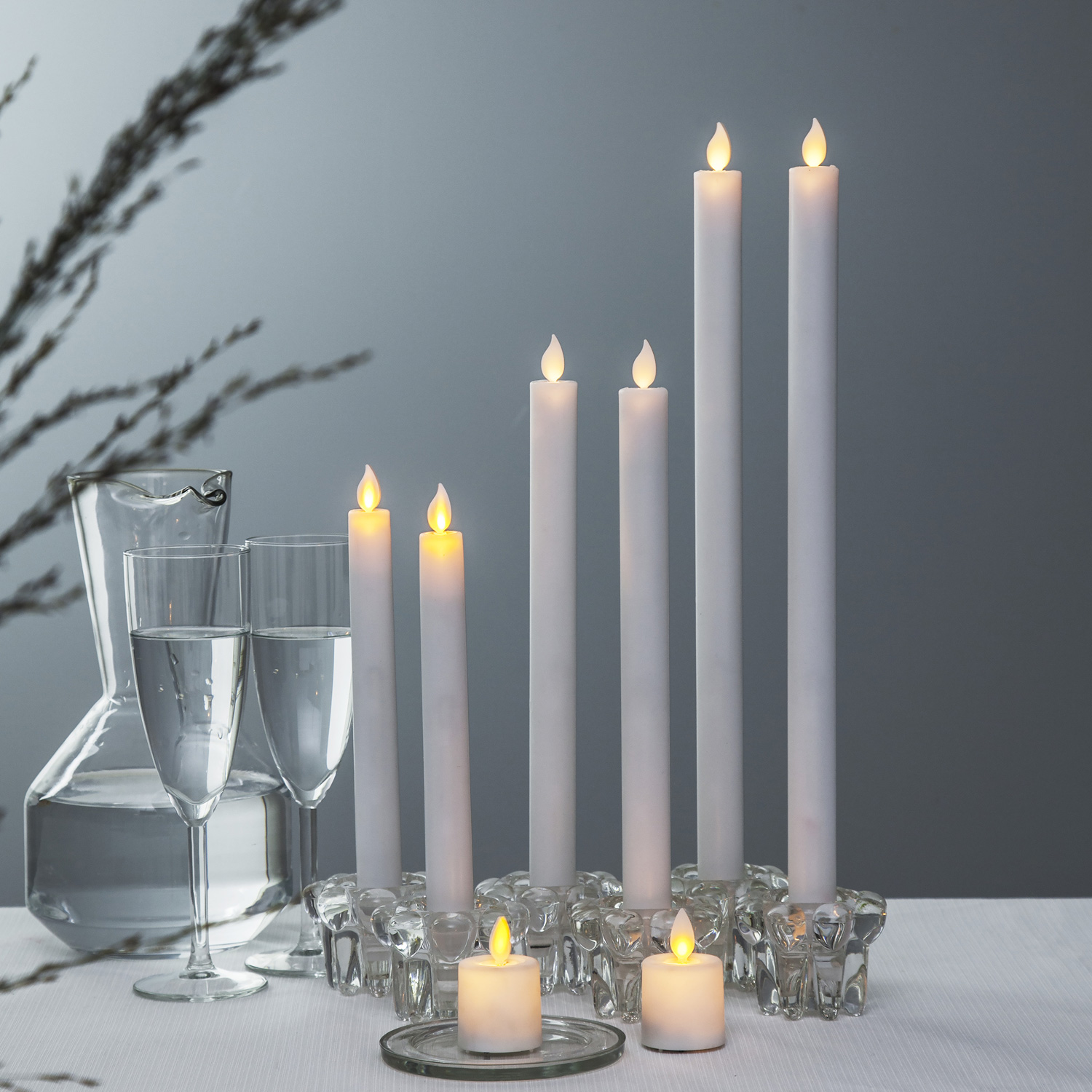 LED Stabkerze M-Twinkle - Echtwachs - mechanische Flamme - H: 24cm - Timer - weiß - 2er Set LED Stabkerze M-Twinkle - Echtwachs - mechanische Flamme - H: 24cm - Timer - weiß - 2er Set