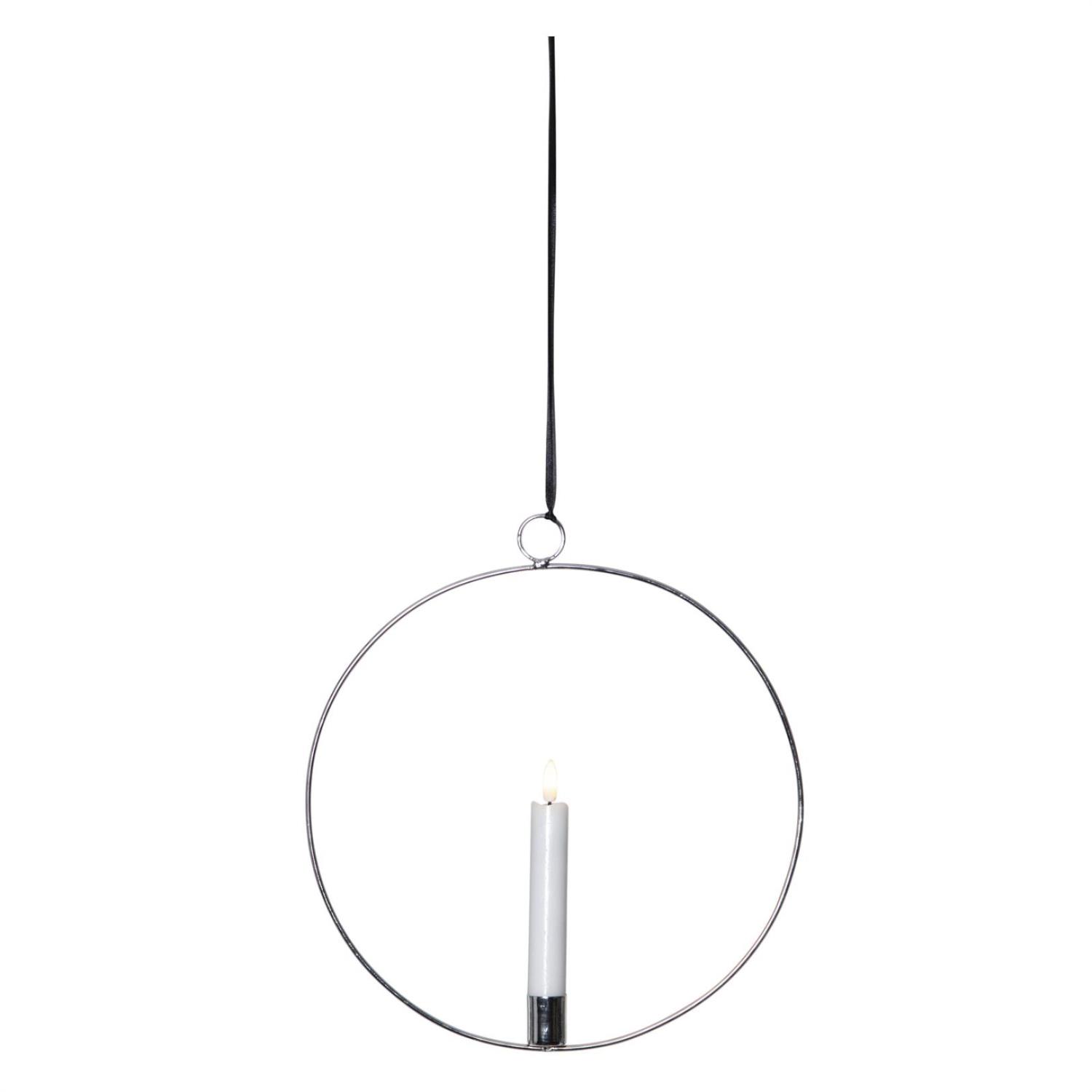 Dekoring mit LED Kerze Flamme - mit Aufhaenger - D- 28-5cm - Timer - Batterie - silber