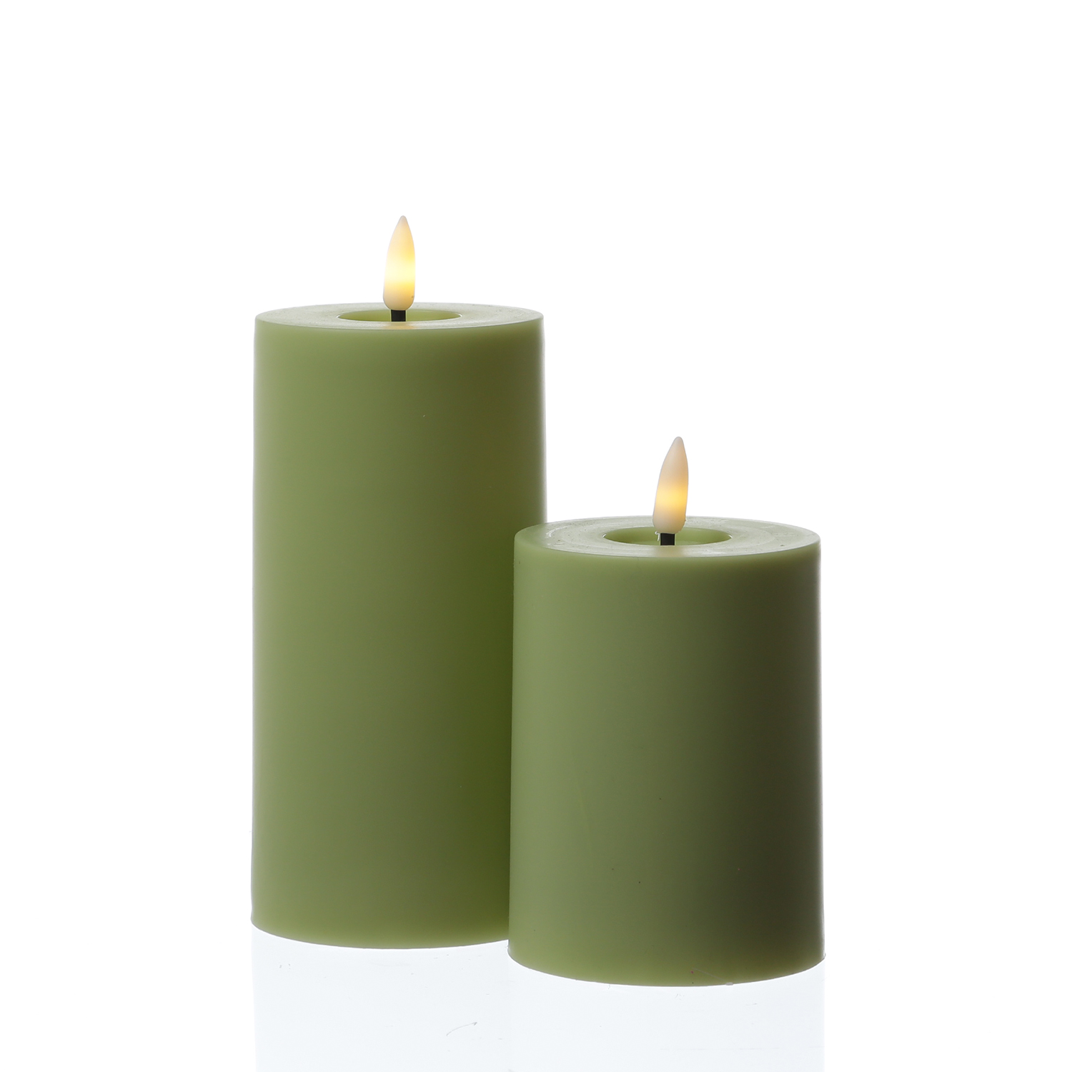 LED Stumpenkerze - Kunststoff - 3D Flamme - H: 15cm - D: 7,5cm - Timer - für Innen/Außen - grün