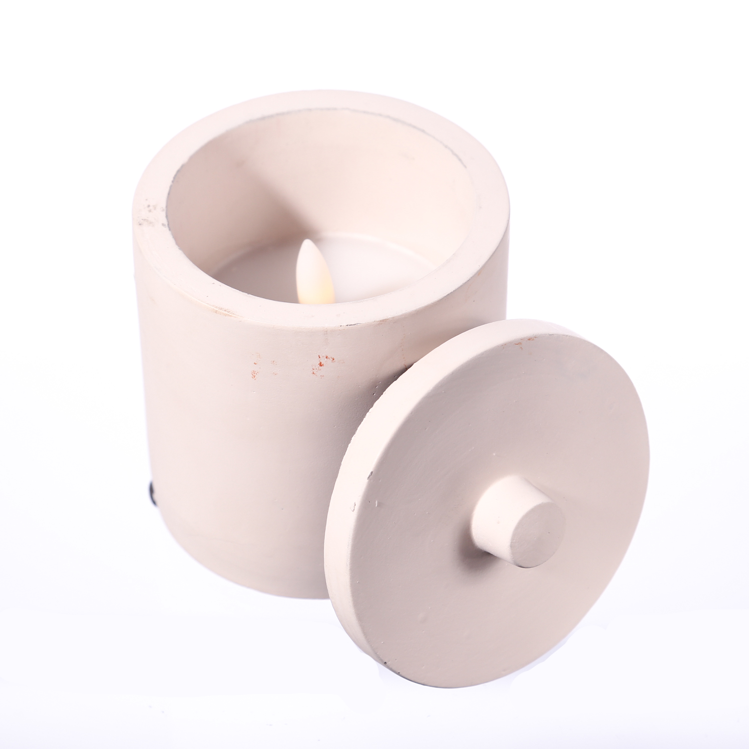 LED Kerzen im Topf - mit Deckel - Betonoptik - Timer - H: 10cm D: 8cm - weiß - 3er Set LED Kerzen im Topf - mit Deckel - Betonoptik - Timer - H: 10cm D: 8cm - weiß - 3er Set