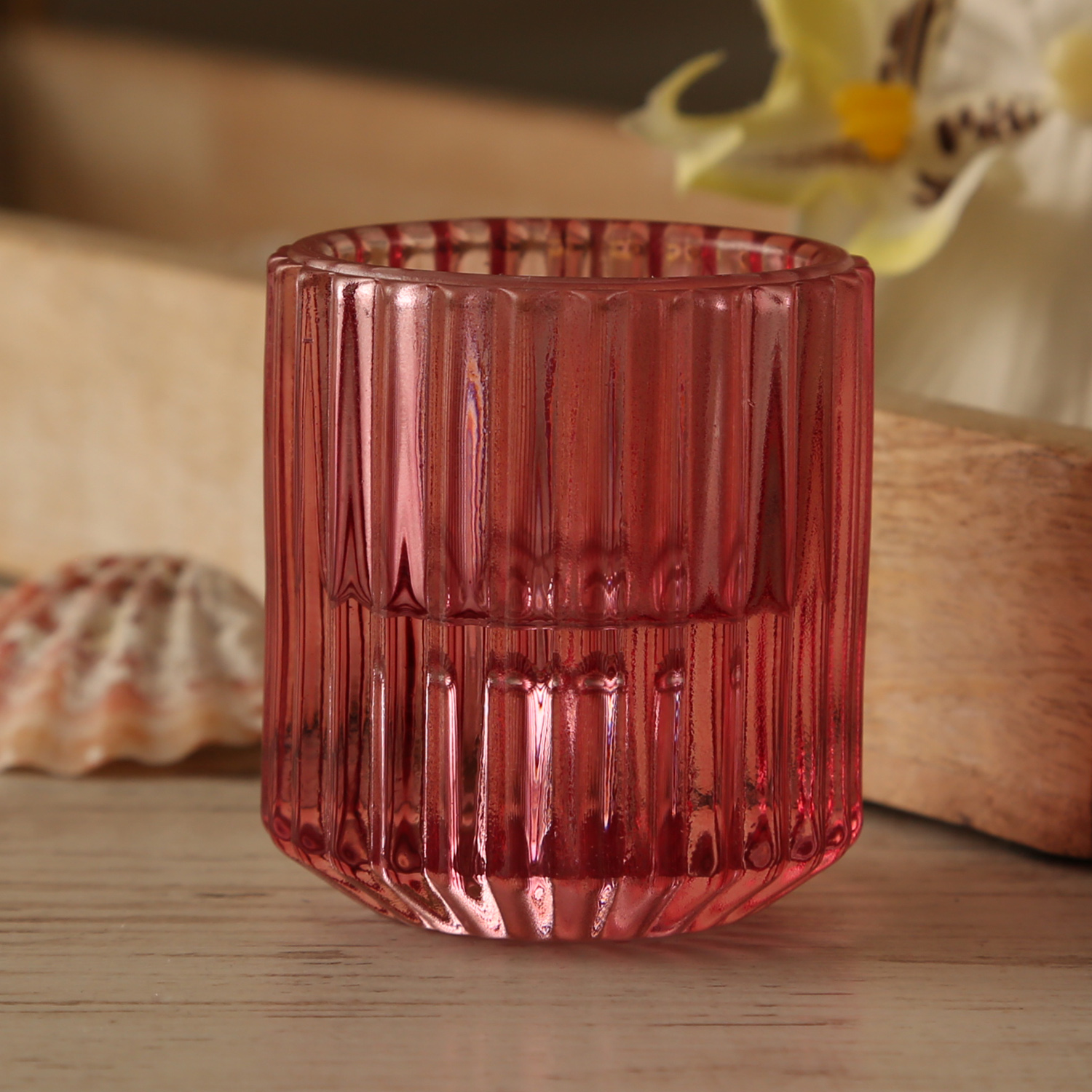 Kerzenhalter - 2in1 - Teelichthalter oder Stabkerzenhalter - Glas - H: 5,9cm - pink