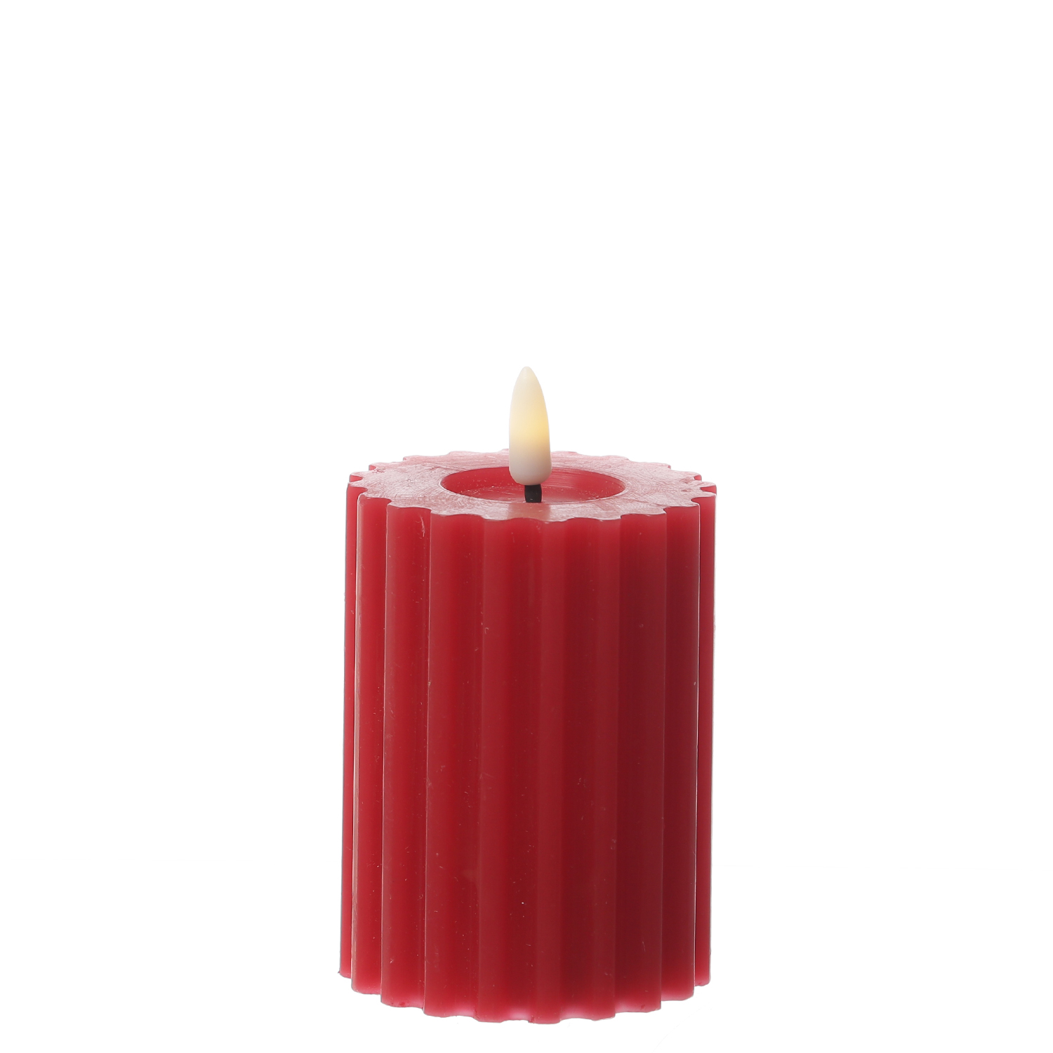 LED Kerze LIV - gerillt - Echtwachs - warmweiße 3D Flamme - H: 12cm - D: 7,5cm - Timer - rot LED Kerze LIV - gerillt - Echtwachs - warmweiße 3D Flamme - H: 12cm - D: 7,5cm - Timer - rot