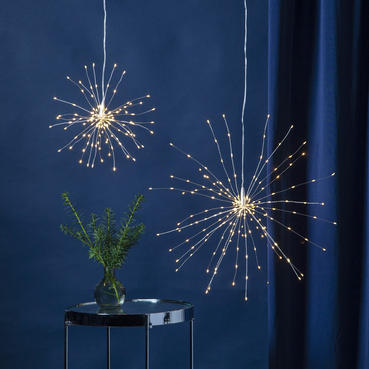 3D LED Stern Feuerwerk - hängend - 120 warmweiße LED - D: 26cm - für Innen - silber