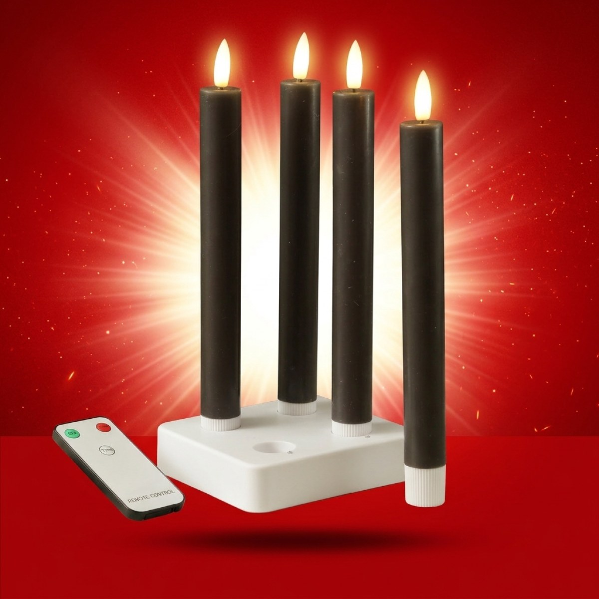 LED Stabkerzen LISA - Echtwachs - mit Ladestation - inkl. Fernbedienung - H: 25cm - grau - 4er Set