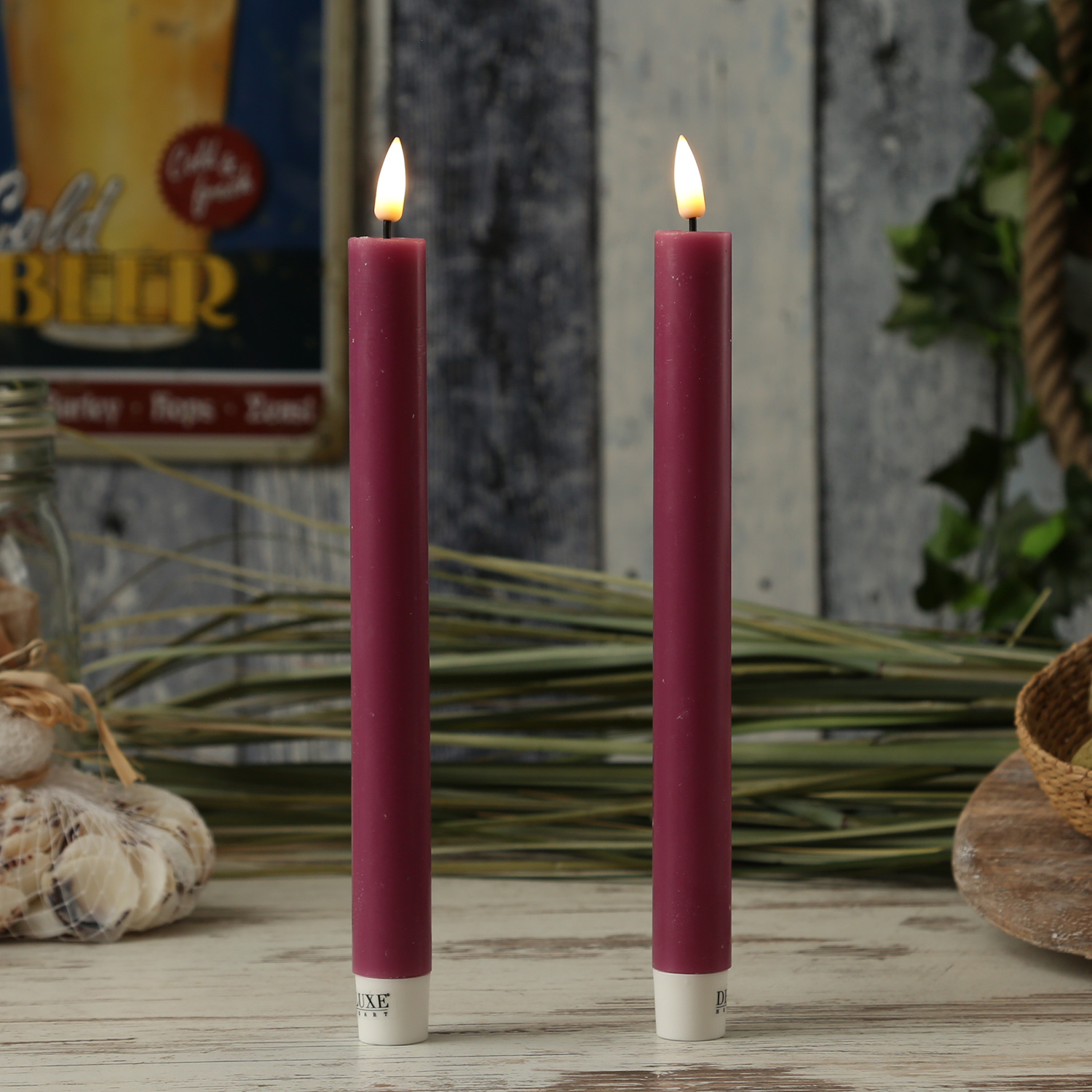 LED Stabkerzen MIA - Echtwachs - realistische 3D Flamme - H: 24cm - malve - 2 Stk LED Stabkerzen MIA - Echtwachs - realistische 3D Flamme - H: 24cm - malve - 2 Stk