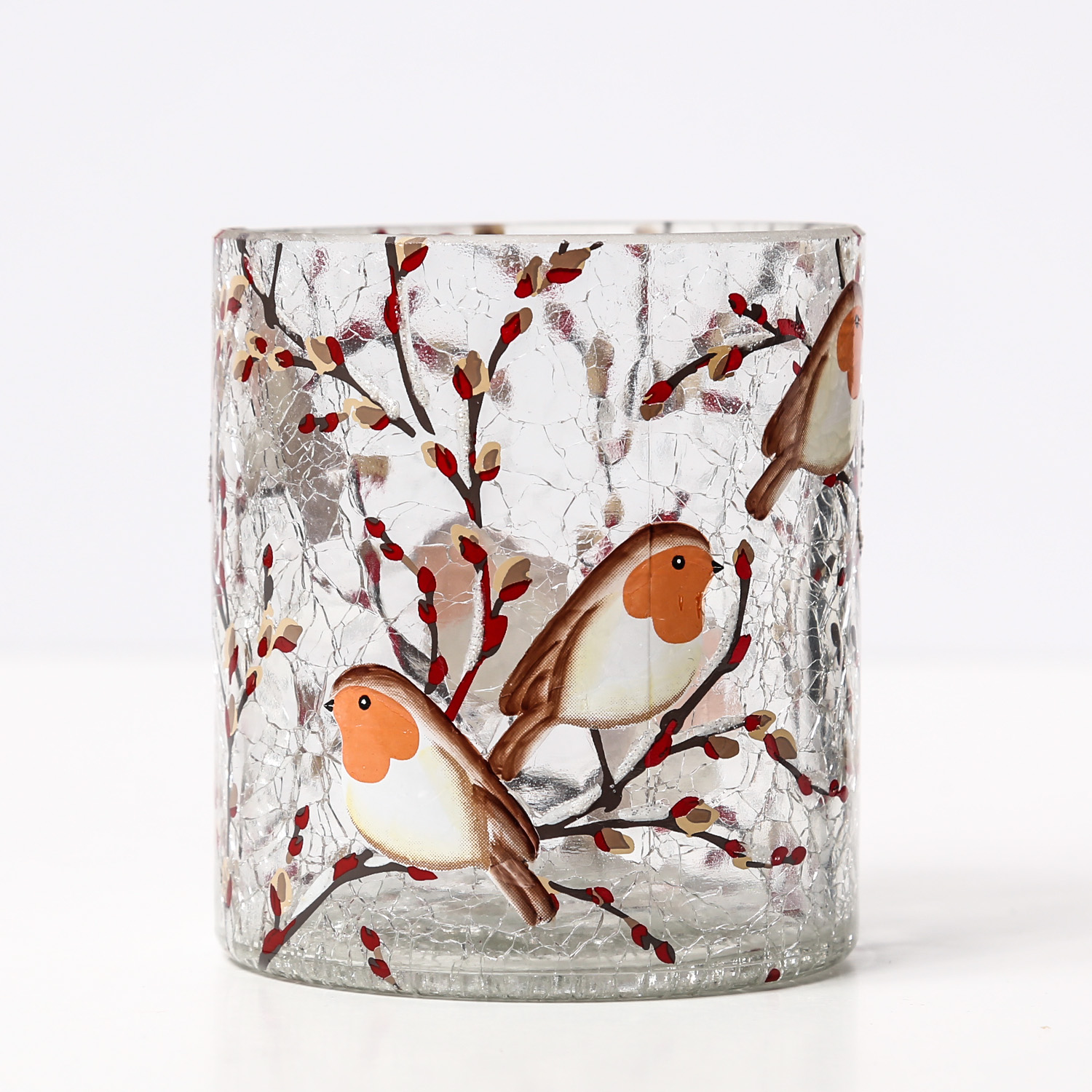 Teelichthalter ROTKEHLCHEN - Bruchglasoptik - Glas- H: 10cm - D: 9cm - transparent, bunt Teelichthalter ROTKEHLCHEN - Bruchglasoptik - Glas- H: 10cm - D: 9cm - transparent, bunt