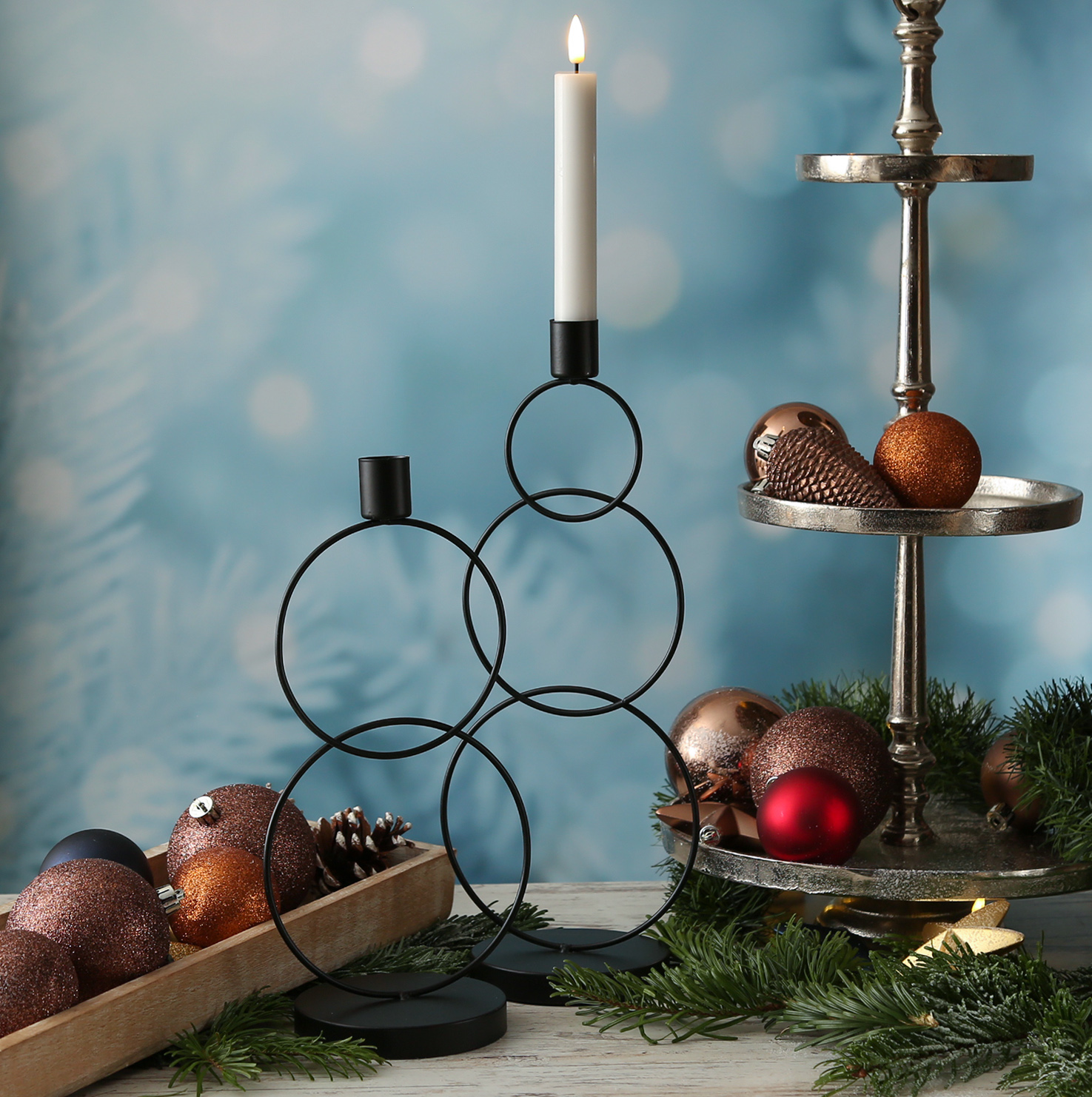 Stabkerzenhalter - Kerzenständer - 3 Ringe - Eisen - H: 35,5cm - schwarz Stabkerzenhalter - Kerzenständer - 3 Ringe - Eisen - H: 35,5cm - schwarz