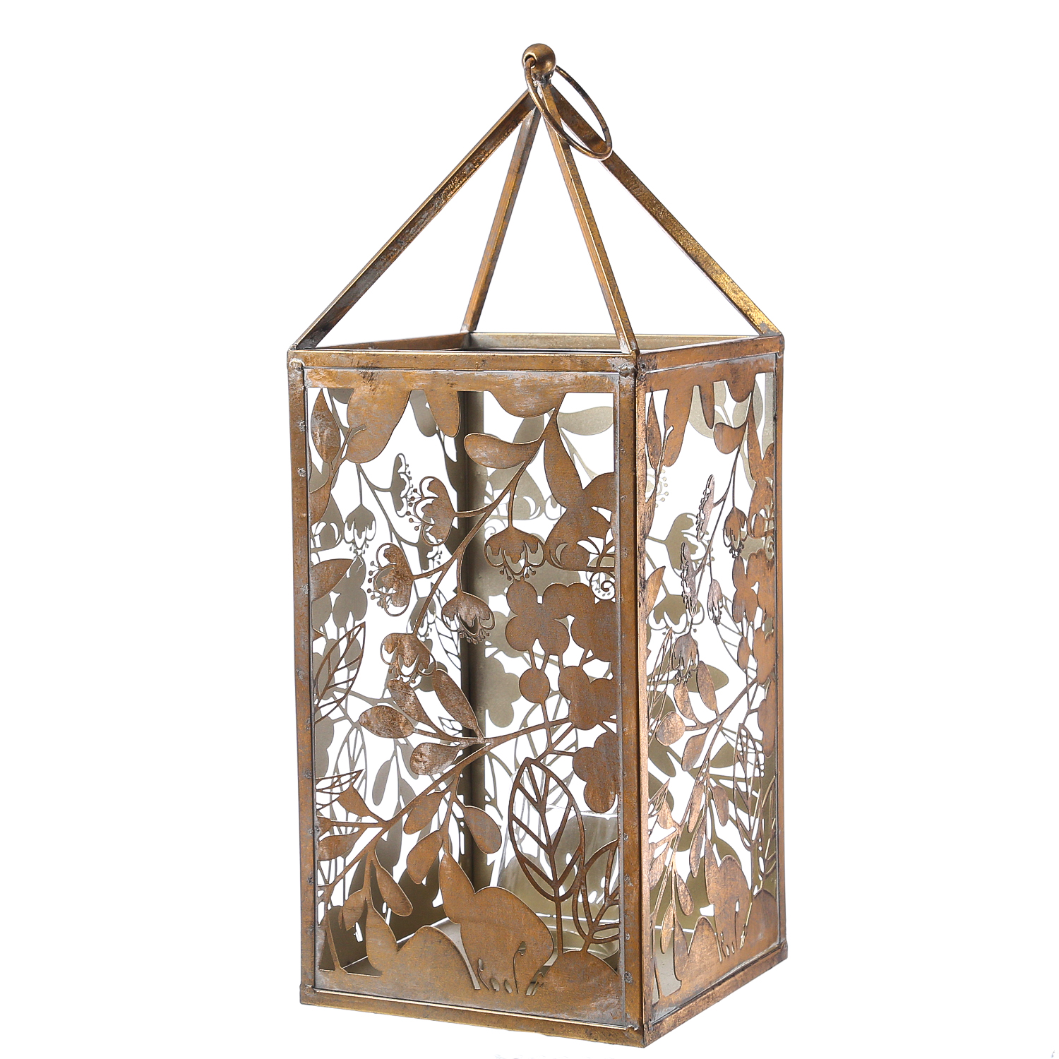 Laterne Wildrose - Windlicht - Metall - H: 55cm - gold