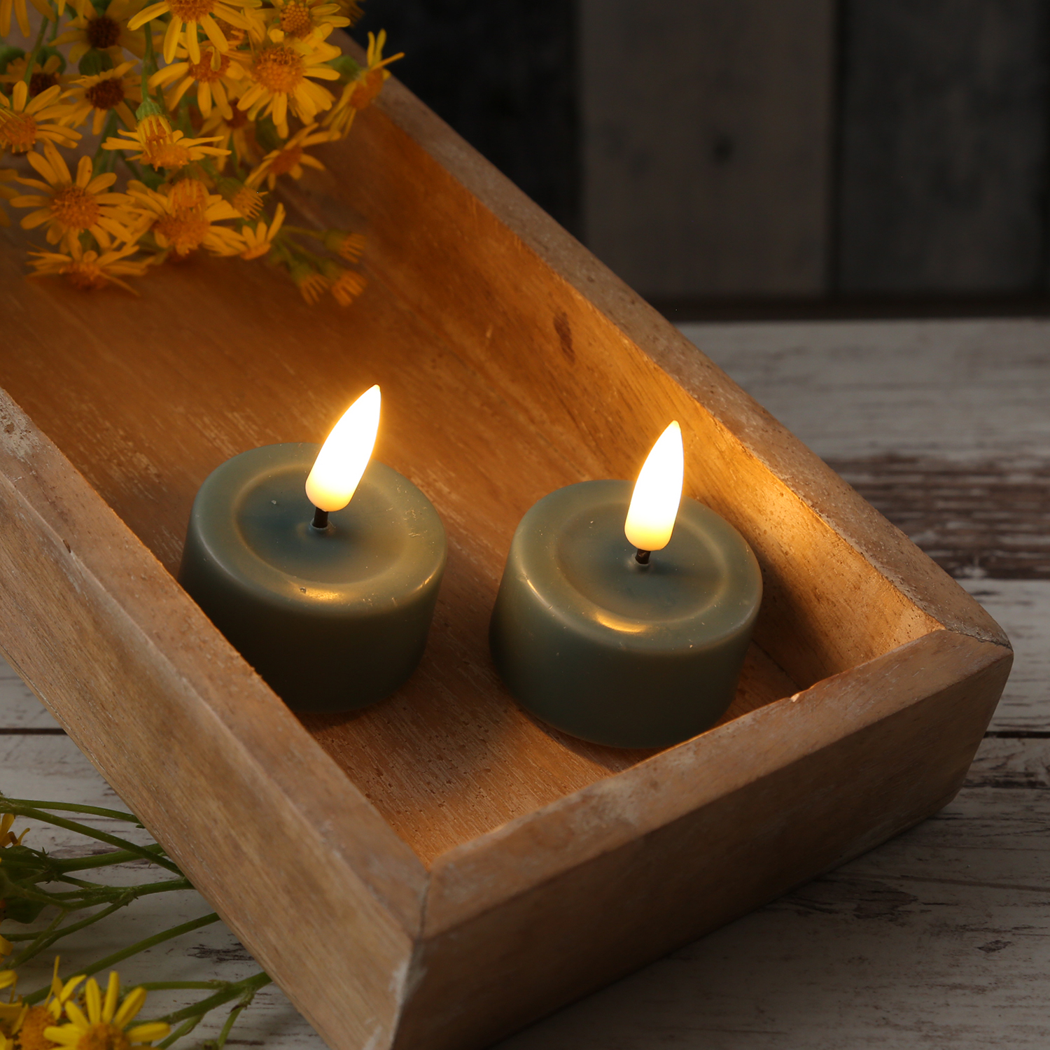 LED Teelichter MIA - Kunststoff - realistische 3D Flamme - D: 4,1cm - salbeigrün - 2 Stk LED Teelichter MIA - Kunststoff - realistische 3D Flamme - D: 4,1cm - salbeigrün - 2 Stk