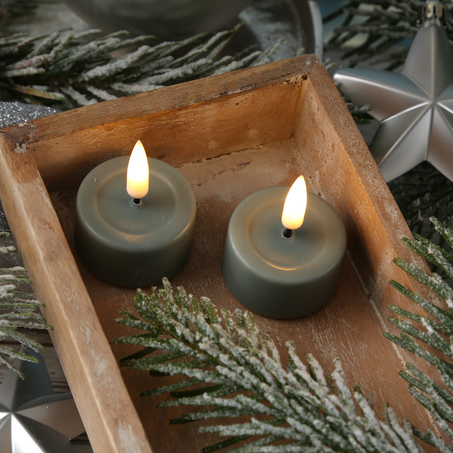 LED Teelichter MIA - Kunststoff - realistische 3D Flamme - D: 4,1cm - salbeigrün - 2 Stk LED Teelichter MIA - Kunststoff - realistische 3D Flamme - D: 4,1cm - salbeigrün - 2 Stk