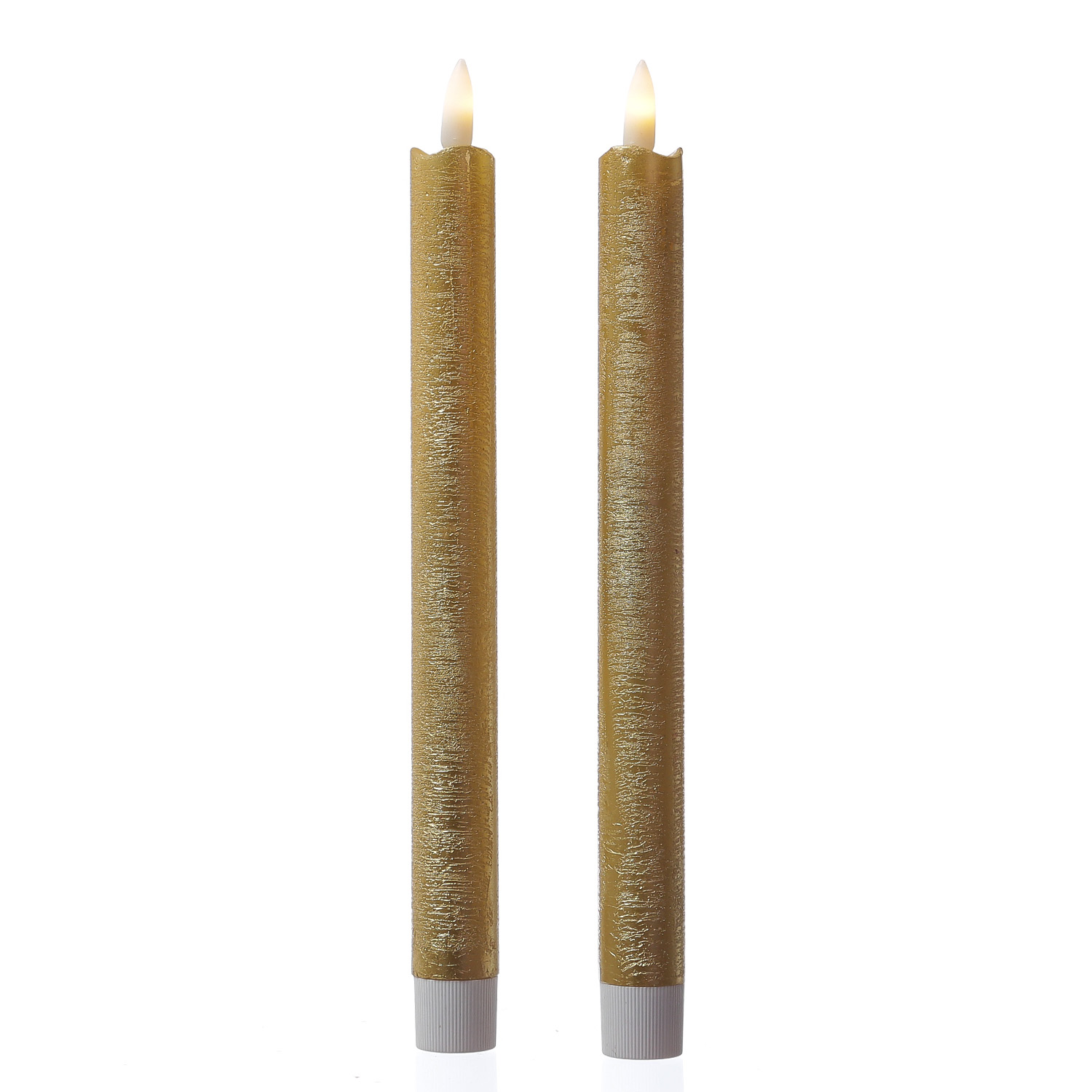 LED Stabkerzen LINA - Rustik-Optik - Echtwachs - flackernd - H: 25cm - Timer - gold - 2er Set