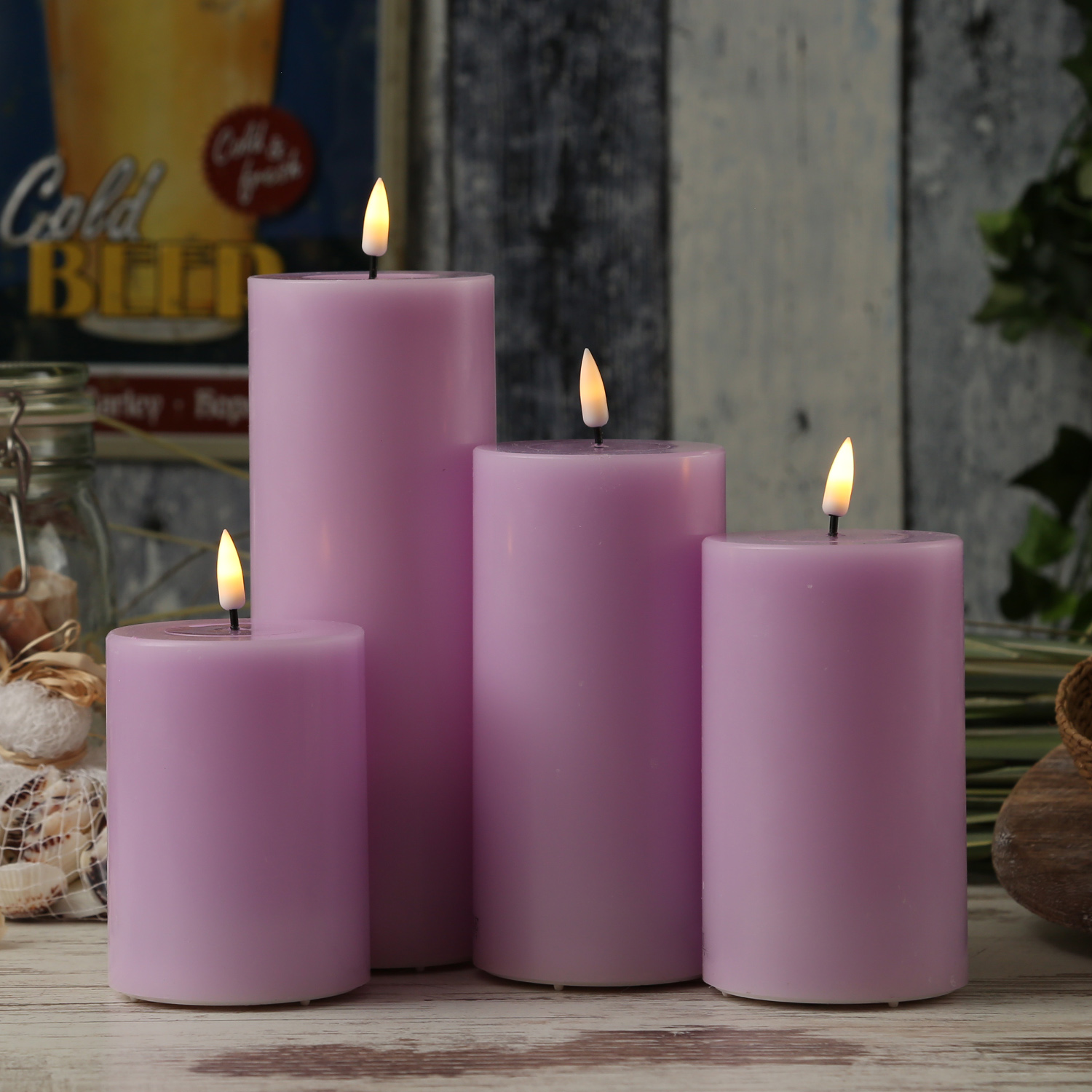 LED Stumpenkerze MIA - Echtwachs - realistische 3D Flamme - H: 15cm - D: 7,5cm - lavendel LED Stumpenkerze MIA - Echtwachs - realistische 3D Flamme - H: 15cm - D: 7,5cm - lavendel