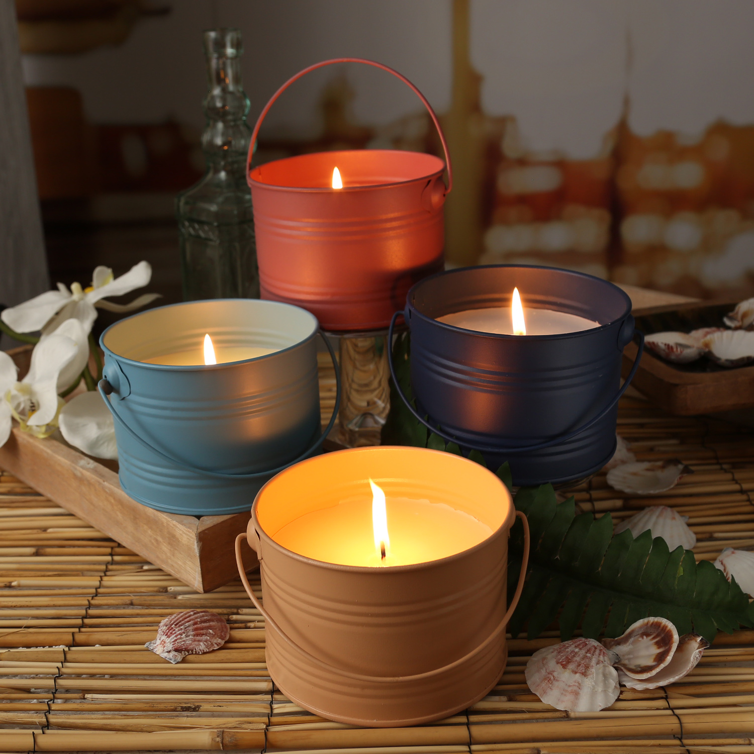 Duftkerze CITRONELLA - Echtwachs im Metalleimer - H: 8cm - gegen Stechmücken - orange