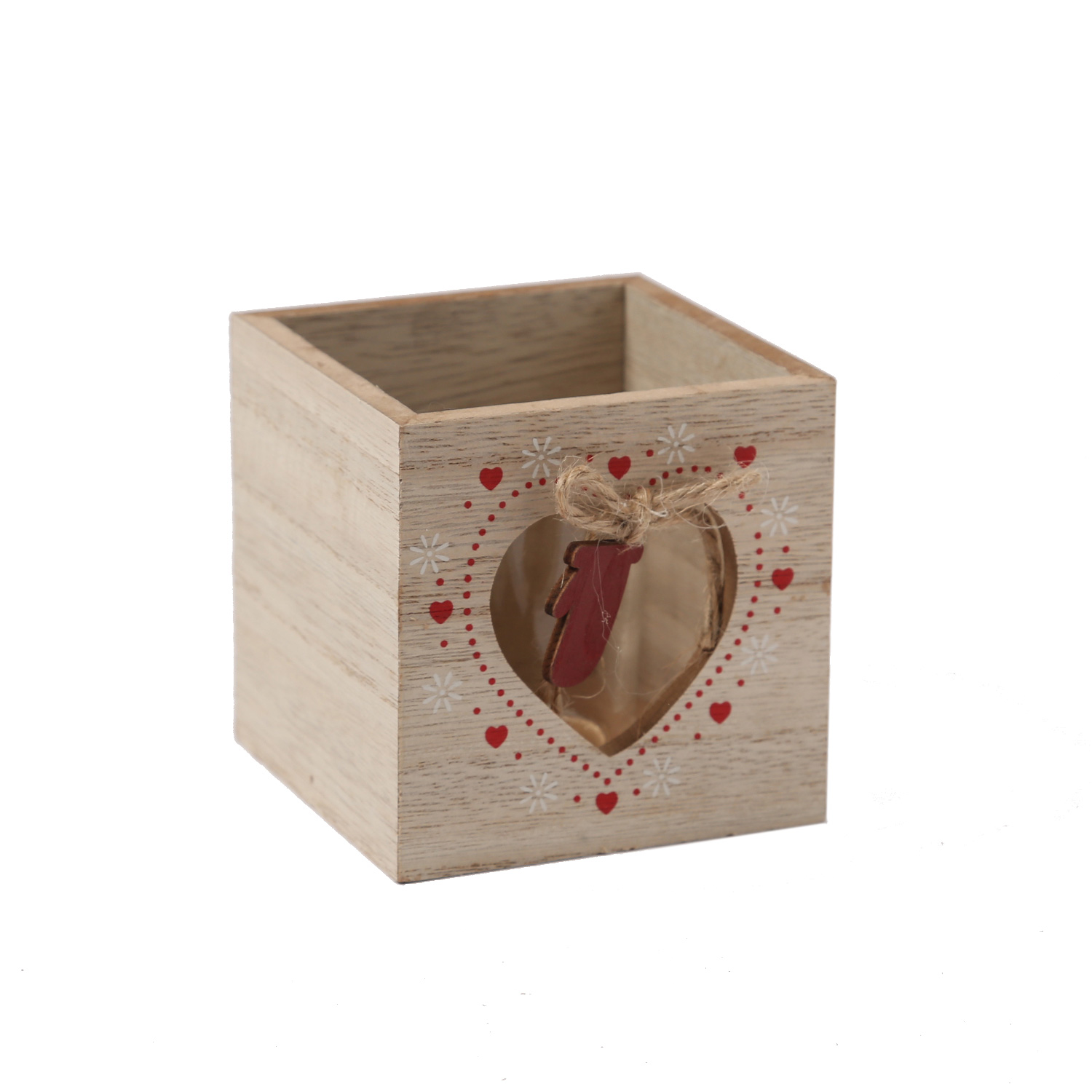 Teelichthalter HANDSCHUH IM HERZ - Windlicht - Holz - mit Glaseinsatz - H: 9cm - natur, rot Teelichthalter HANDSCHUH IM HERZ - Windlicht - Holz - mit Glaseinsatz - H: 9cm - natur, rot