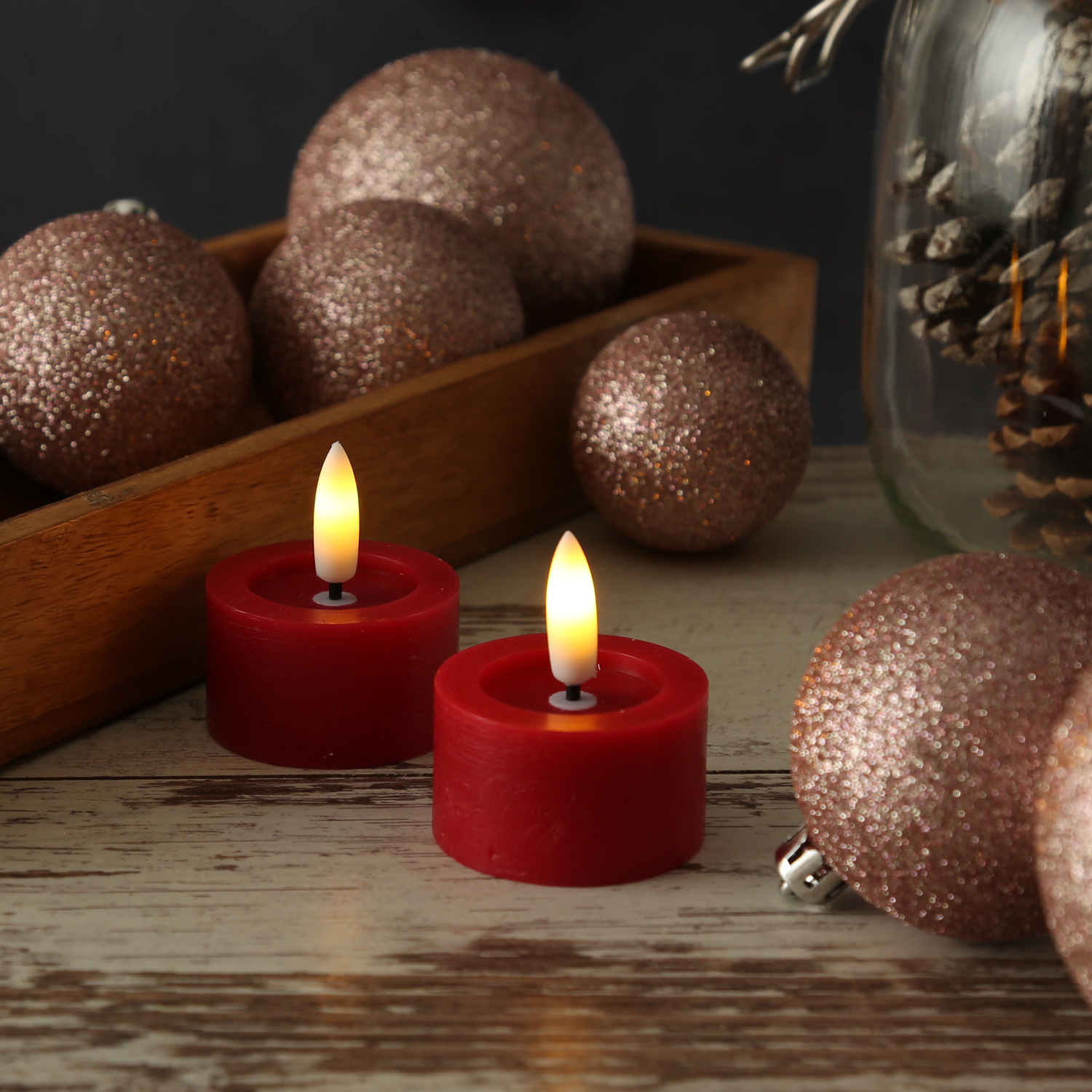 LED Teelichter LINA - Rustik-Optik - Echtwachs - Timer - mit Batterien - D: 4,5cm H: 5cm - 2St.
