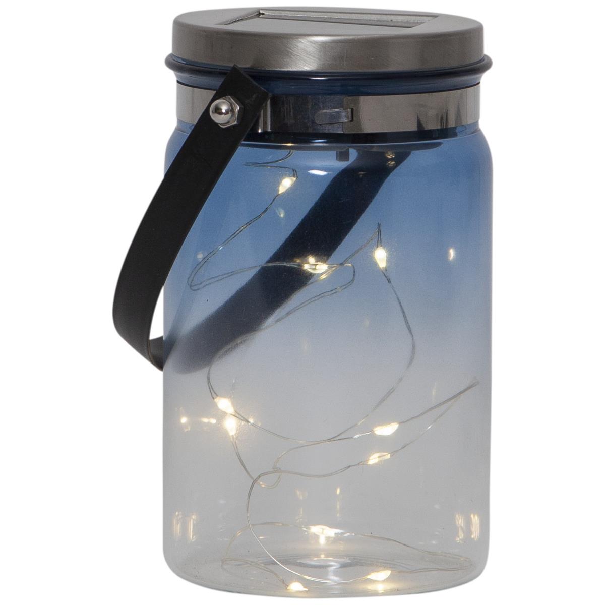 LED Solarglas Tint- LED Drahtlichterkette - Lichtsensor - H:15cm, D: 9cm - mit Aufhänger - blau LED Solarglas Tint- LED Drahtlichterkette - Lichtsensor - H:15cm, D: 9cm - mit Aufhänger - blau