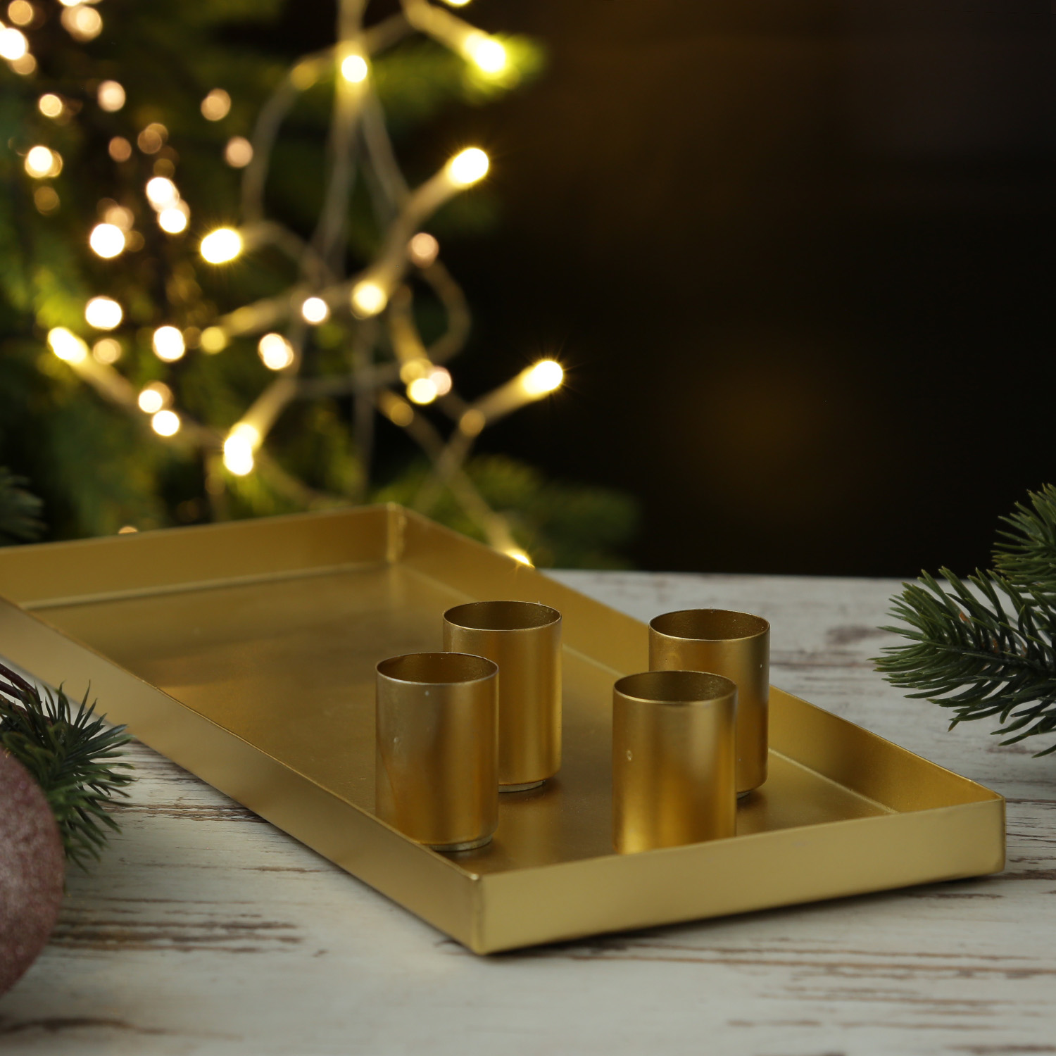 Stabkerzenhalter magnetisch - Kerzenständer für 4 Stabkerzen - Kerzentablett - 29x12cm - gold