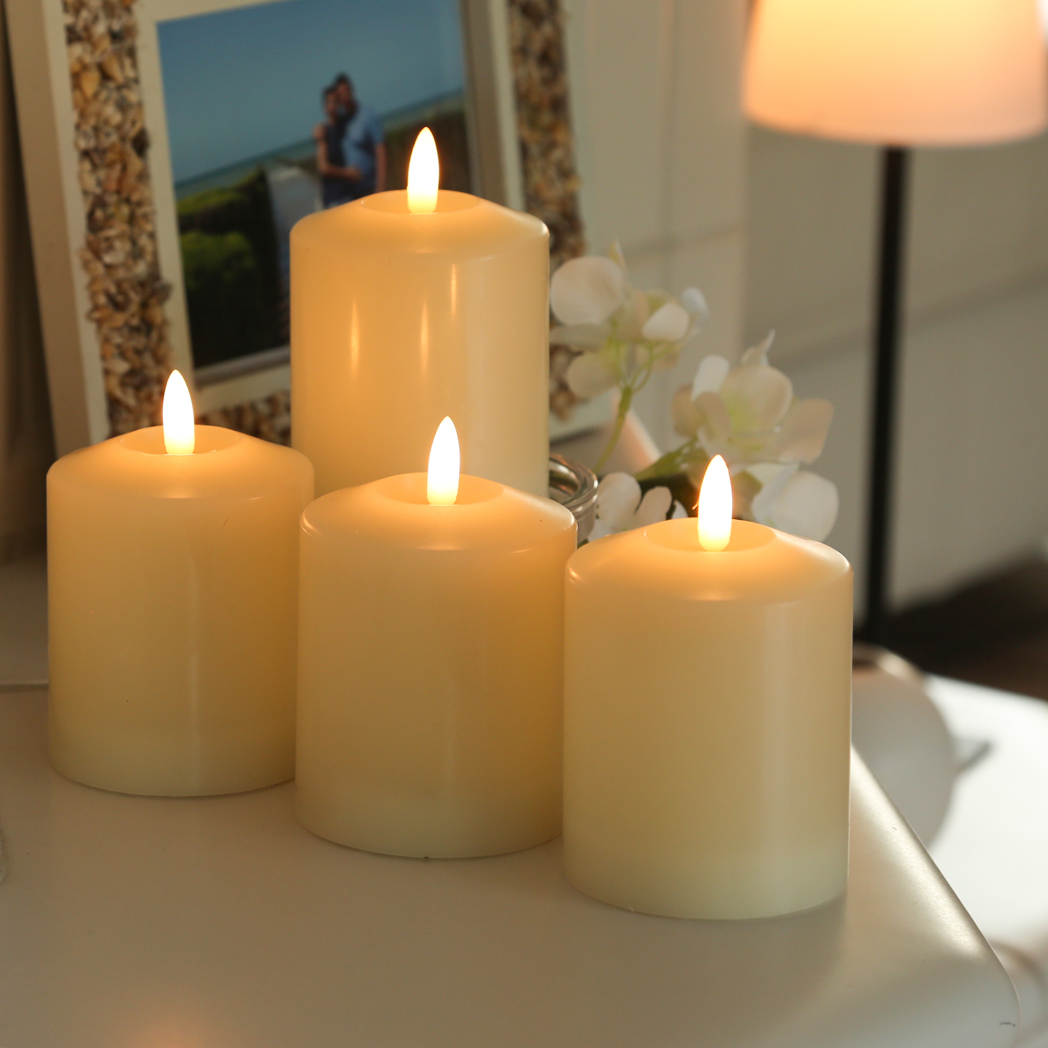 LED Kerzenset - Echtwachs - flackernde 3D Flamme - H: 11,5cm - Fernbedienung - creme - 4er Set LED Kerzenset - Echtwachs - flackernde 3D Flamme - H: 11,5cm - Fernbedienung - creme - 4er Set
