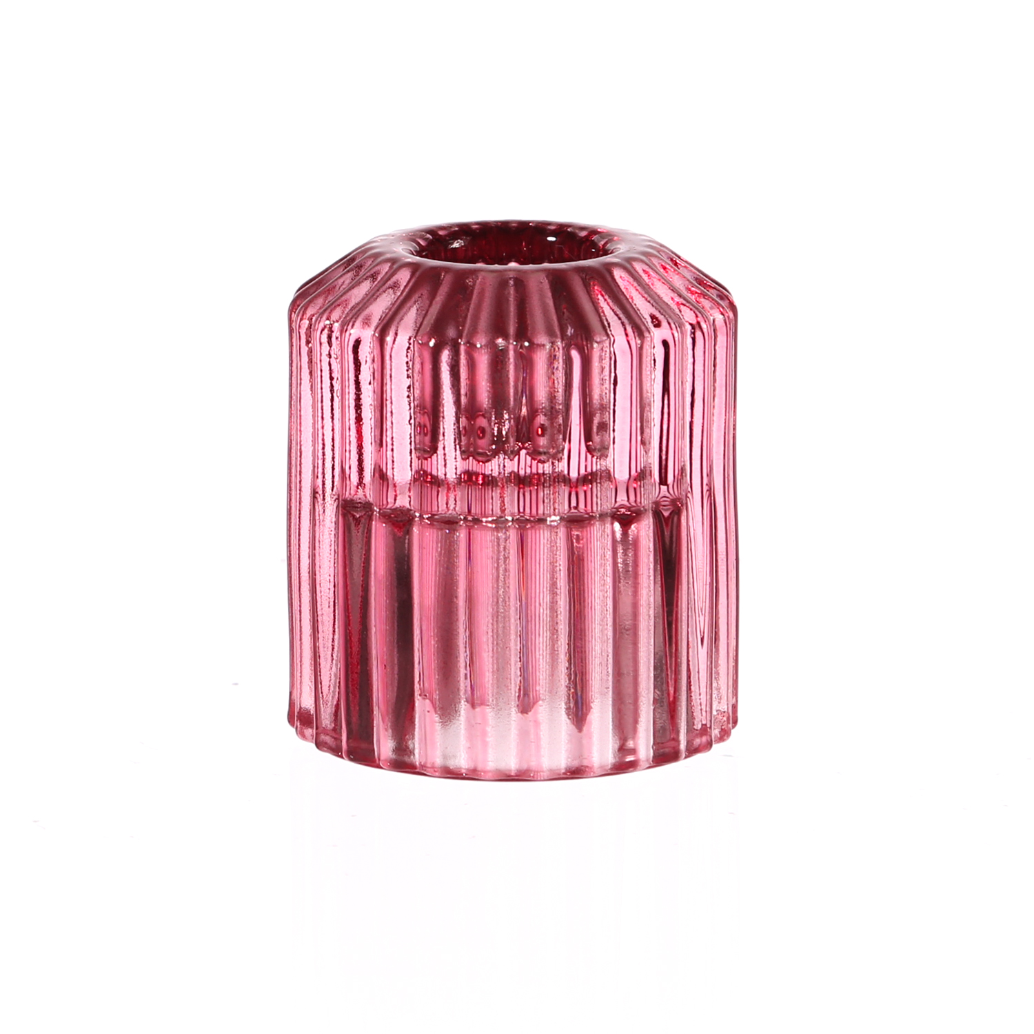 Kerzenhalter - 2in1 - Teelichthalter oder Stabkerzenhalter - Glas - H: 5,9cm - pink