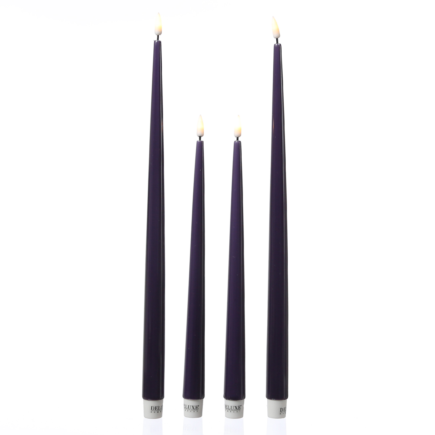 LED Stabkerzen ELLA - Echtwachs - realistische 3D Flamme - H: 38cm - dunkellilla - 2 Stück
