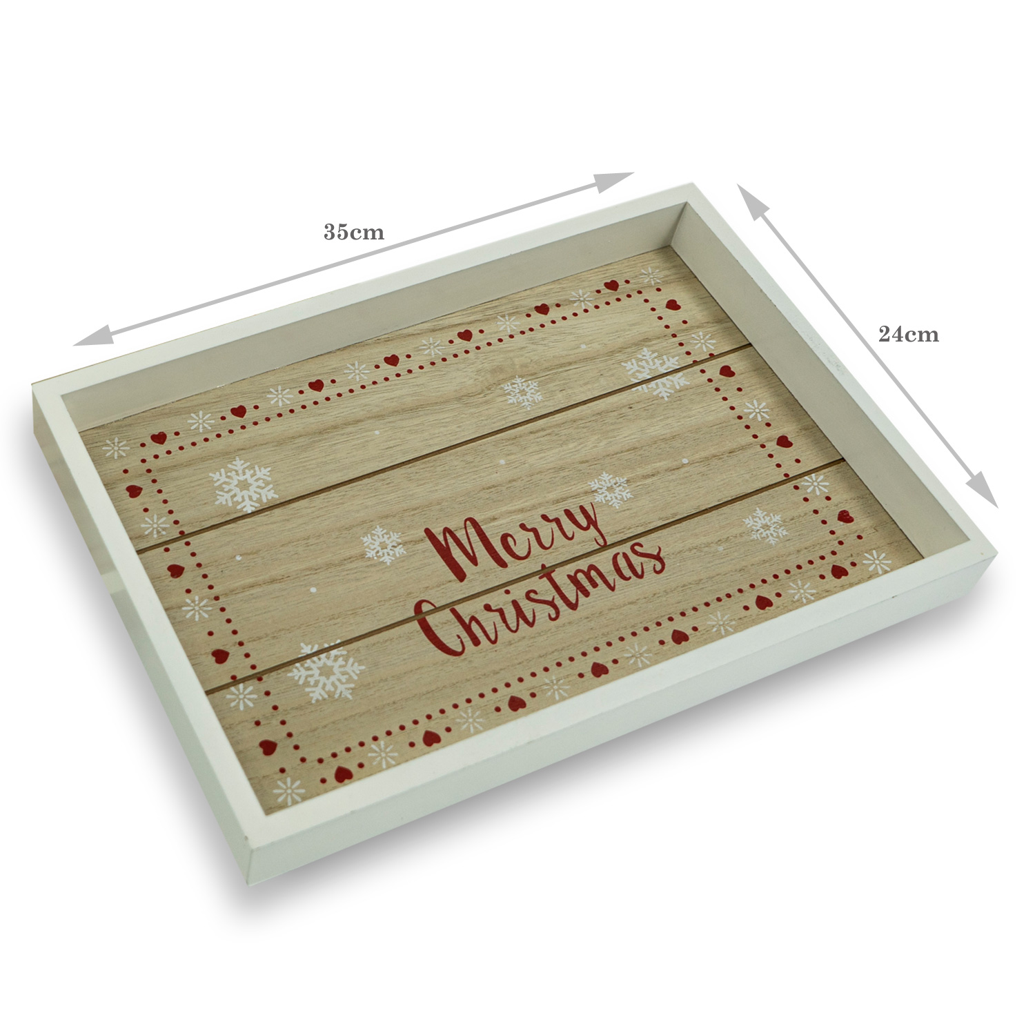 Tablett MERRY CHRISTMAS - Holz - L: 35cm - B: 24cm - weiß, rot, natur