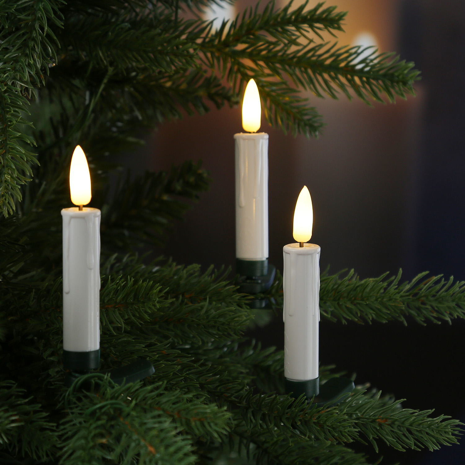 LED Baumkerzen mit Clip - 10 warmweiße LED - kabellos - Fernbedienung - Timer - für Innen