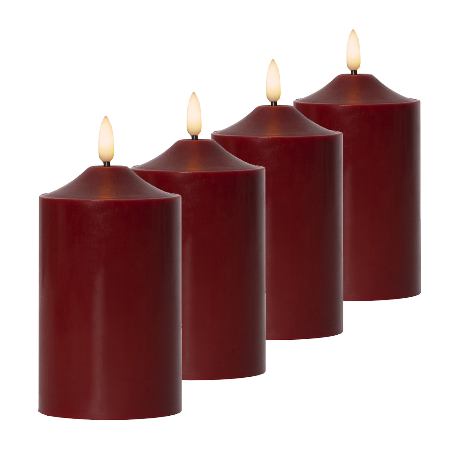LED Kerzenset Flamme - Echtwachs - 3D Flamme - H: 15cm - Timer - Batteriebetrieb - rot - 4er Set LED Kerzenset Flamme - Echtwachs - 3D Flamme - H: 15cm - Timer - Batteriebetrieb - rot - 4er Set
