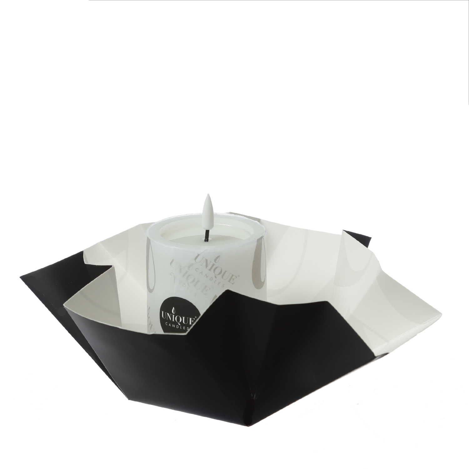 LED Kerze UNIQUE - Rustik-Optik - Echtwachs - H: 15cm - D: 7,5cm - bis zu 1500 Std. - weiß