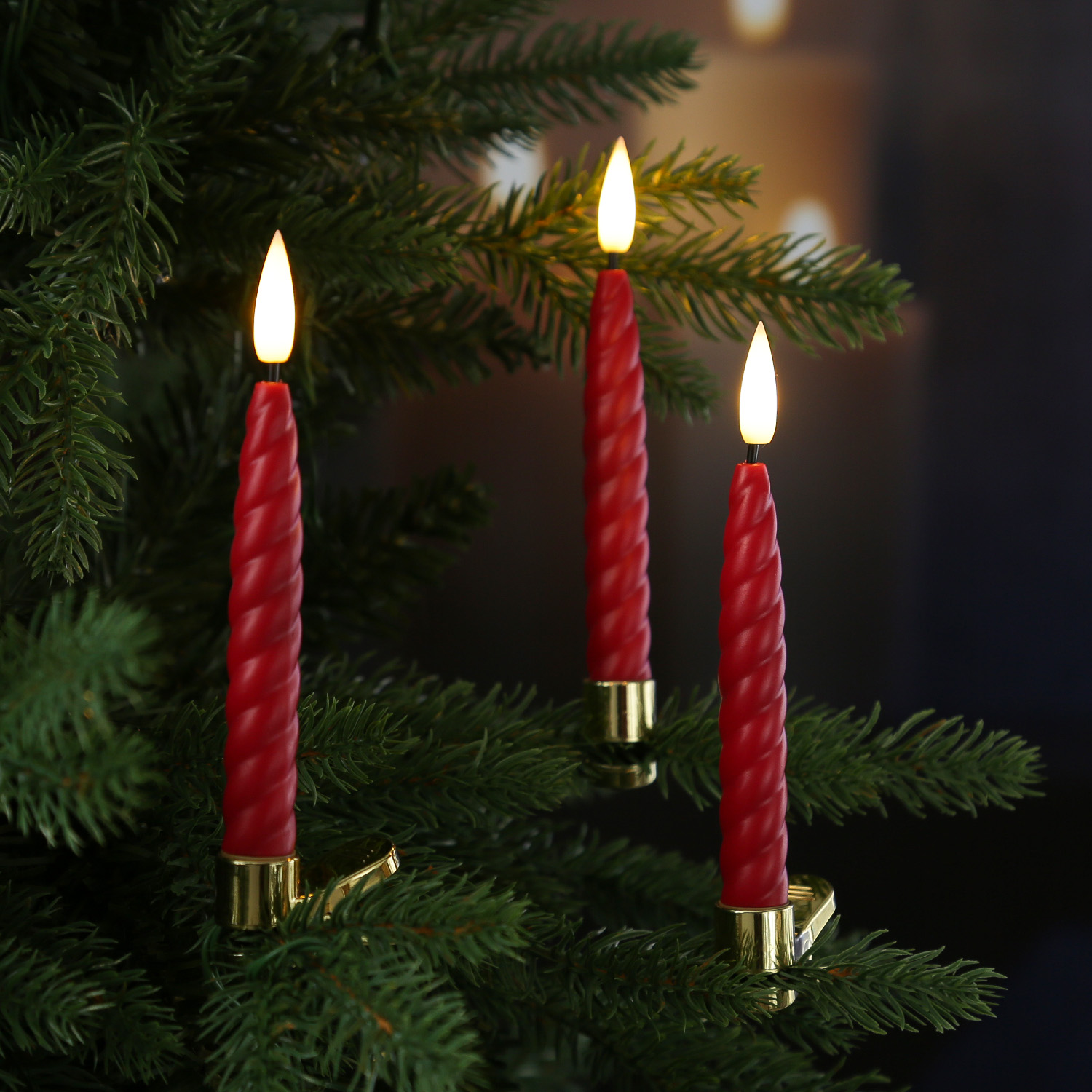 LED Baumkerzen TWIST mit Clip - kabellos - Fernbedienung -Timer - für Innen - rot - 10er Set LED Baumkerzen TWIST mit Clip - kabellos - Fernbedienung -Timer - für Innen - rot - 10er Set