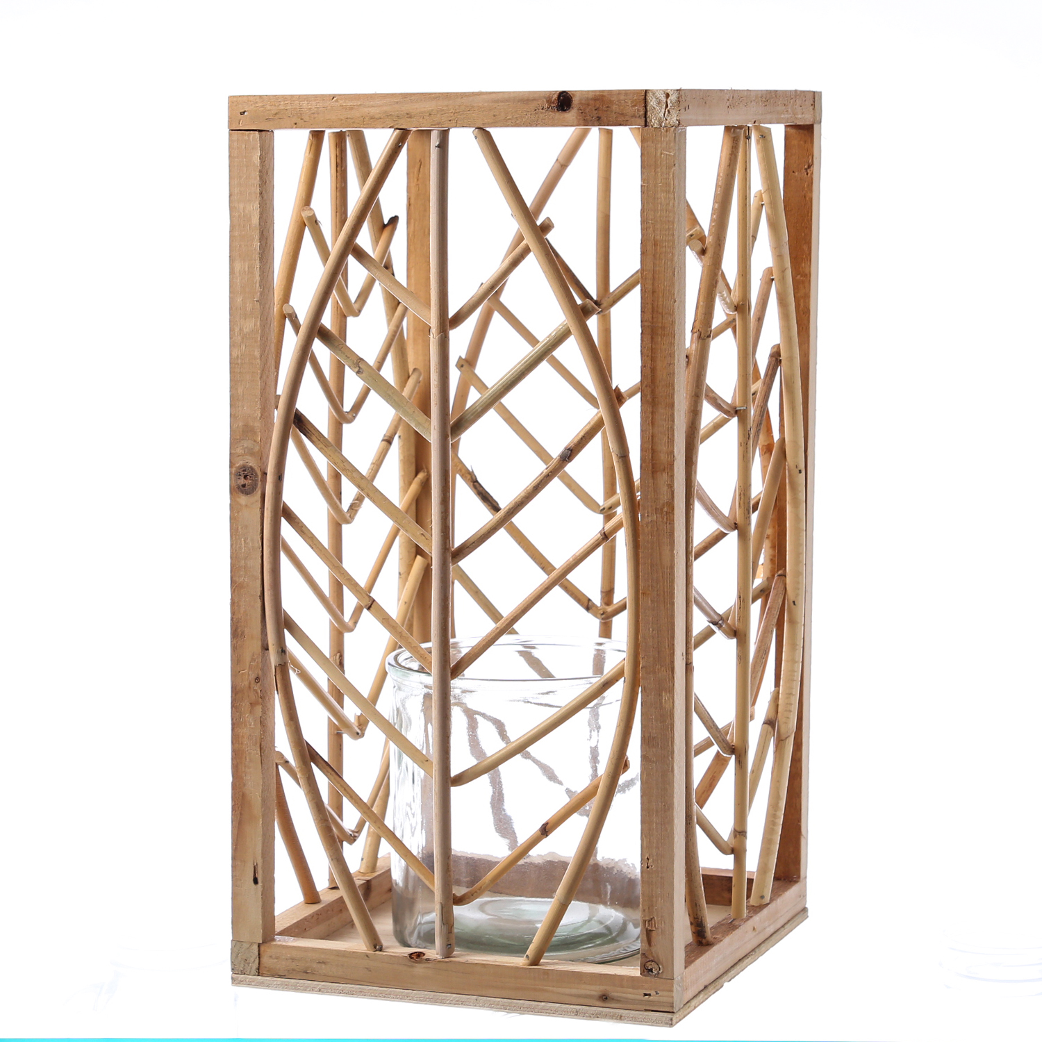 Laterne aus Rattan - Windlicht - mit Glaseinsatz - H: 45,5cm - natur