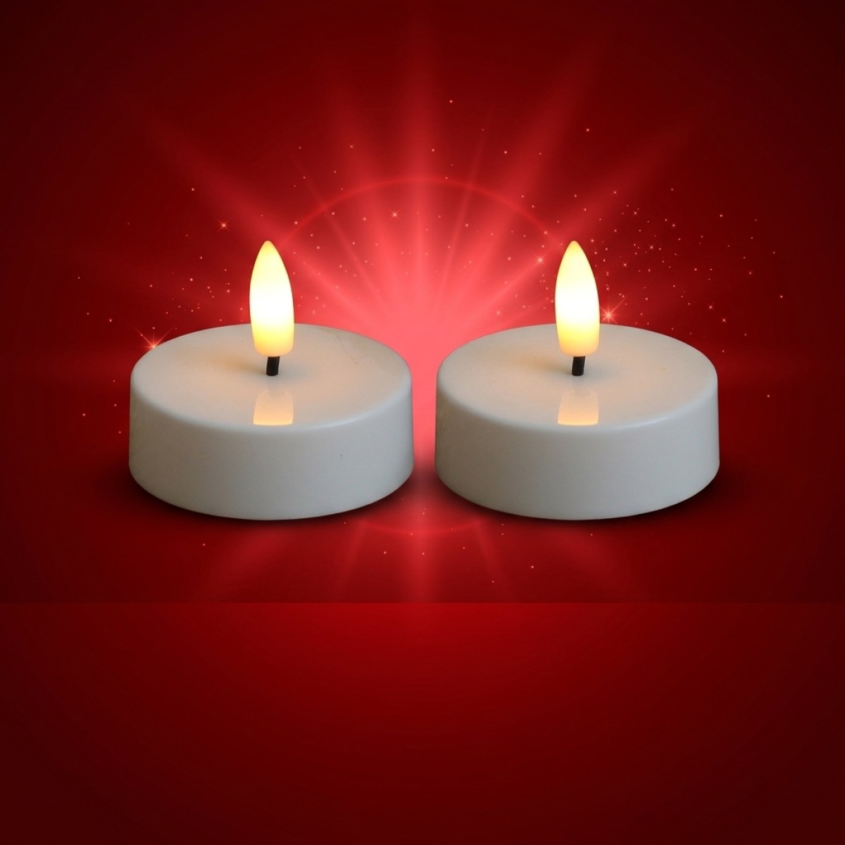 LED Maxi Teelichter - flackernde 3D Flamme - Kunststoff - Timer - D: 5,8cm - weiß - 2er Set