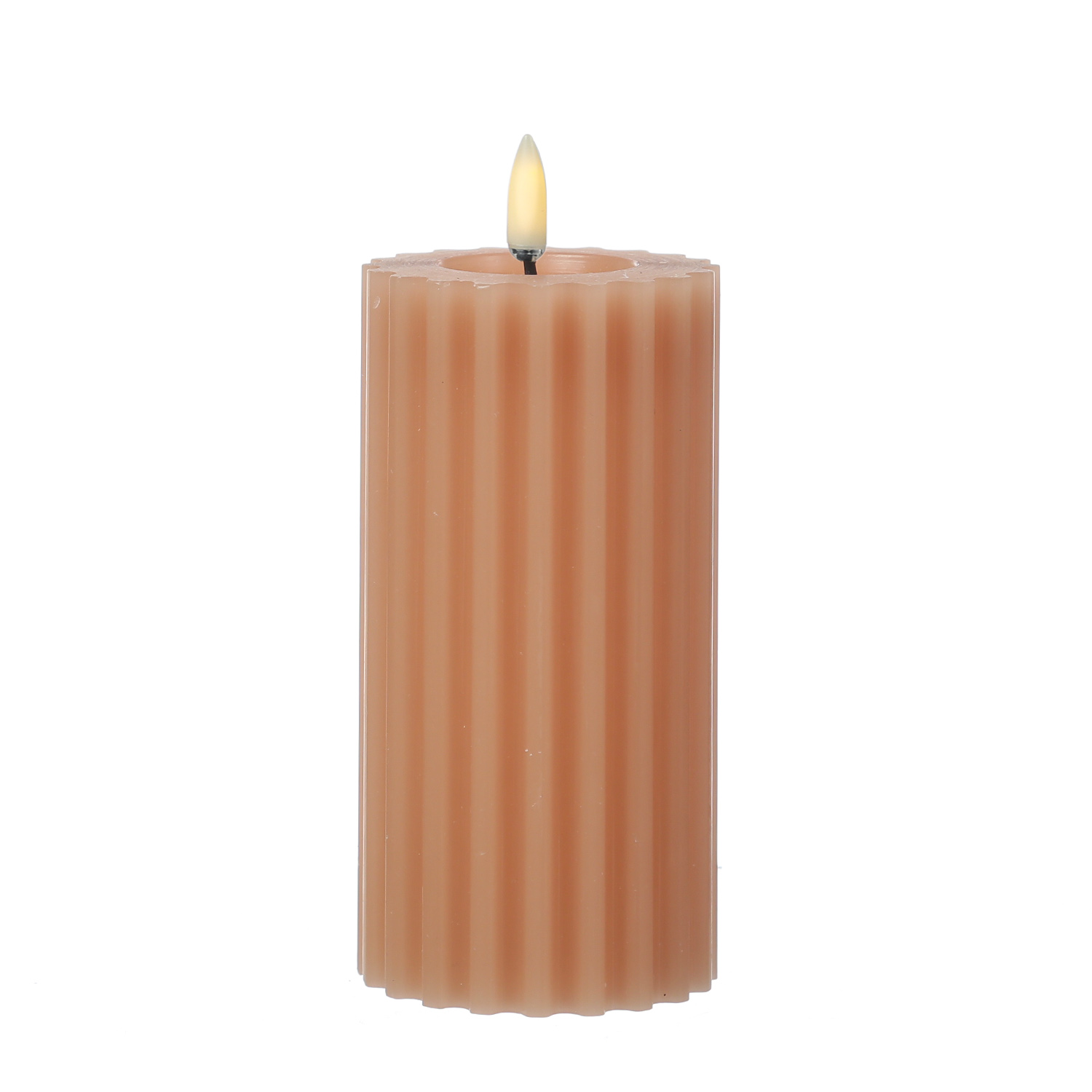 LED Kerze LIV - gerillt - Echtwachs - warmweiße 3D Flamme - H: 17,5cm - D: 7,5cm - Timer - altrosa