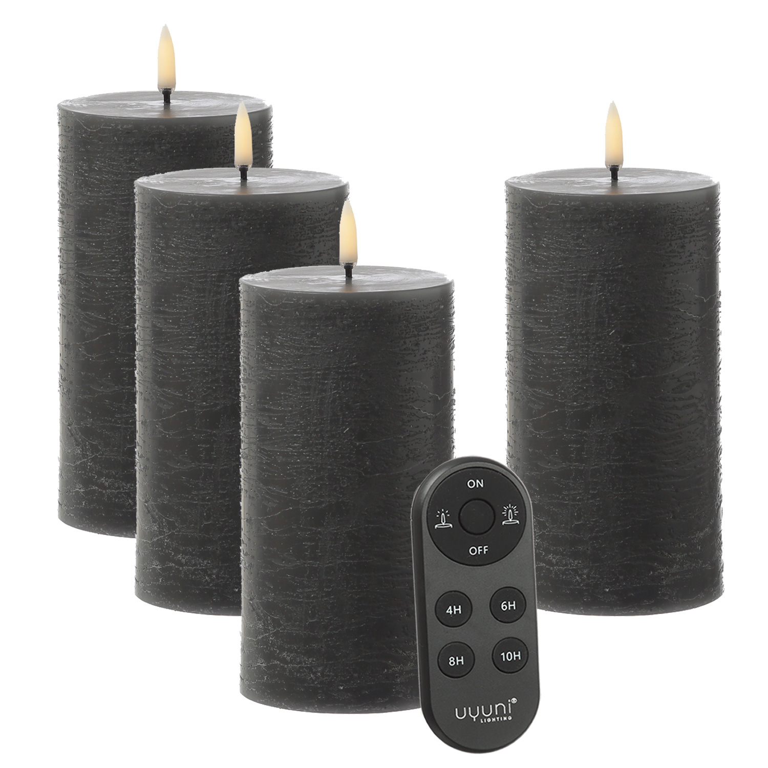 LED Kerzenset PIA - Rustik-Optik - H- 15cm - inkl. Batterien und Fernbedienung - grau - 4er Set