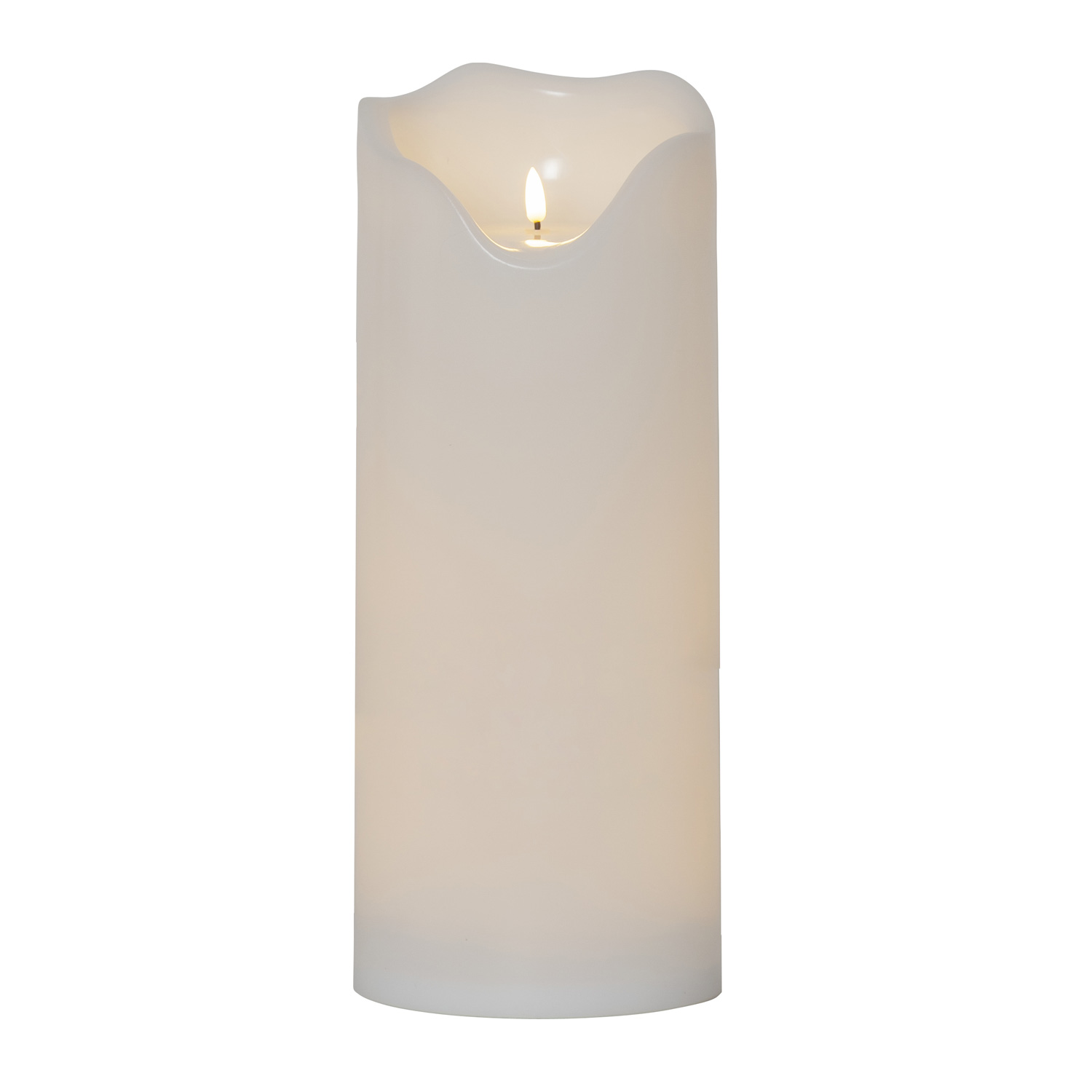 LED  XXL Stumpenkerze Flamme - Kunststoff - flackernde 3D Flamme - H: 40cm - Timer - f. Außen - weiß LED  XXL Stumpenkerze Flamme - Kunststoff - flackernde 3D Flamme - H: 40cm - Timer - f. Außen - weiß