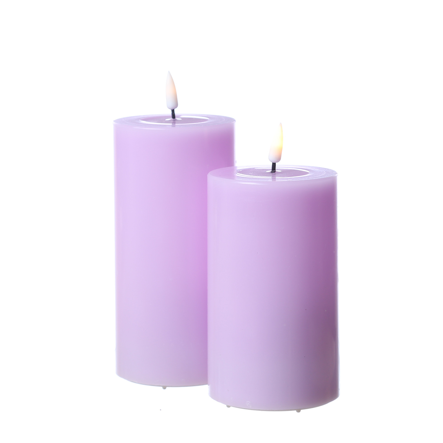 LED Stumpenkerze MIA - Echtwachs - realistische 3D Flamme - H: 12,5cm - D: 7,5cm - lavendel