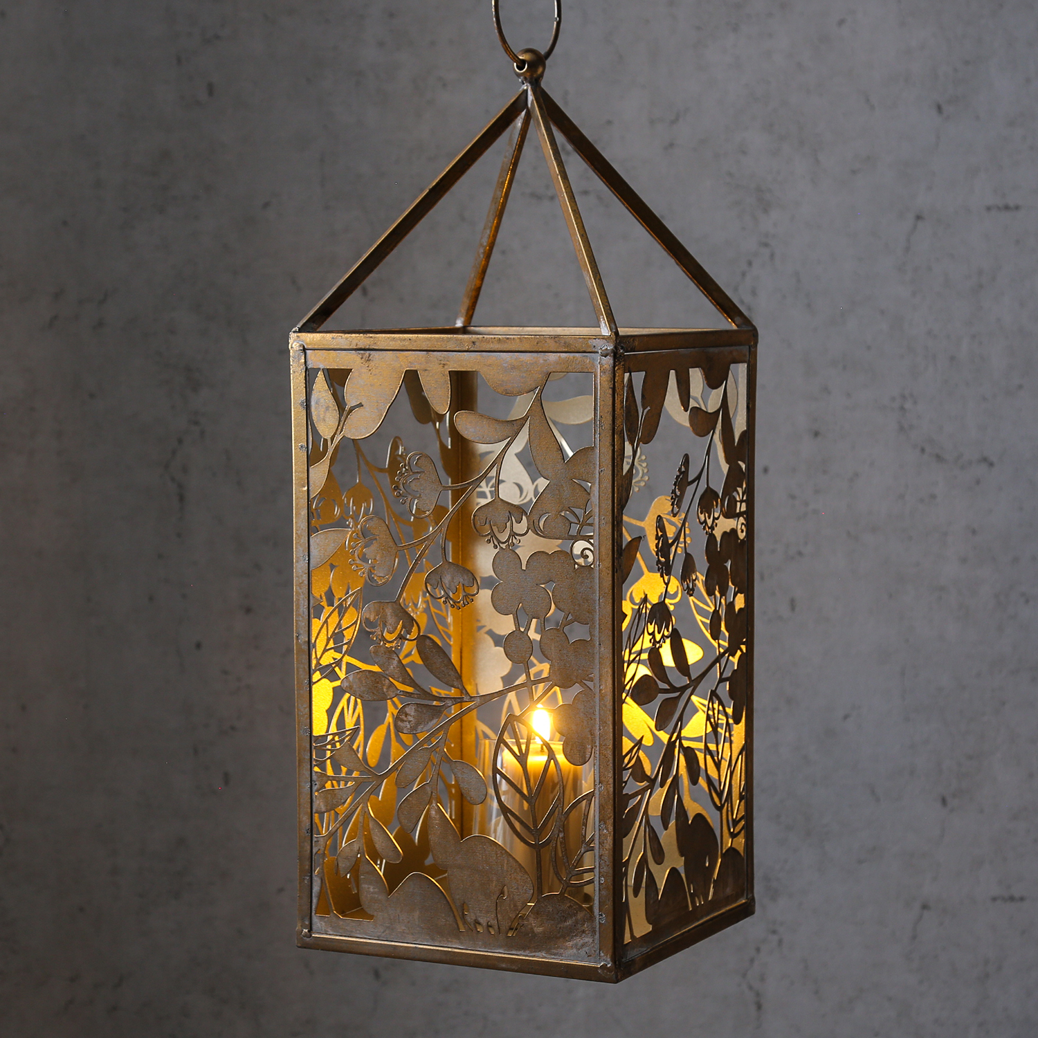 Laterne Wildrose - Windlicht - Metall - H: 55cm - gold