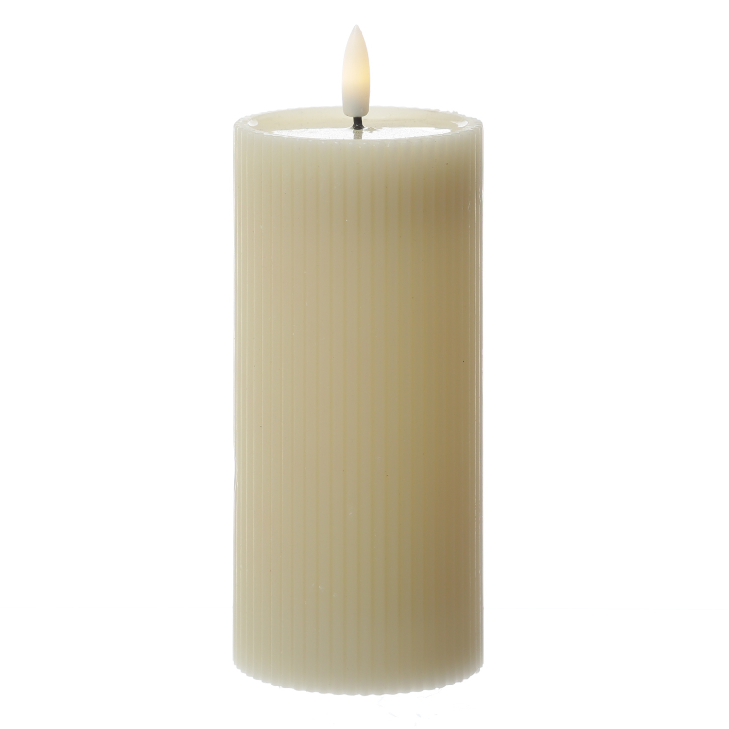 LED Kerze LIV - gerillt - Echtwachs - warmweiße 3D Flamme - H: 18cm - D: 7cm - Timer - creme