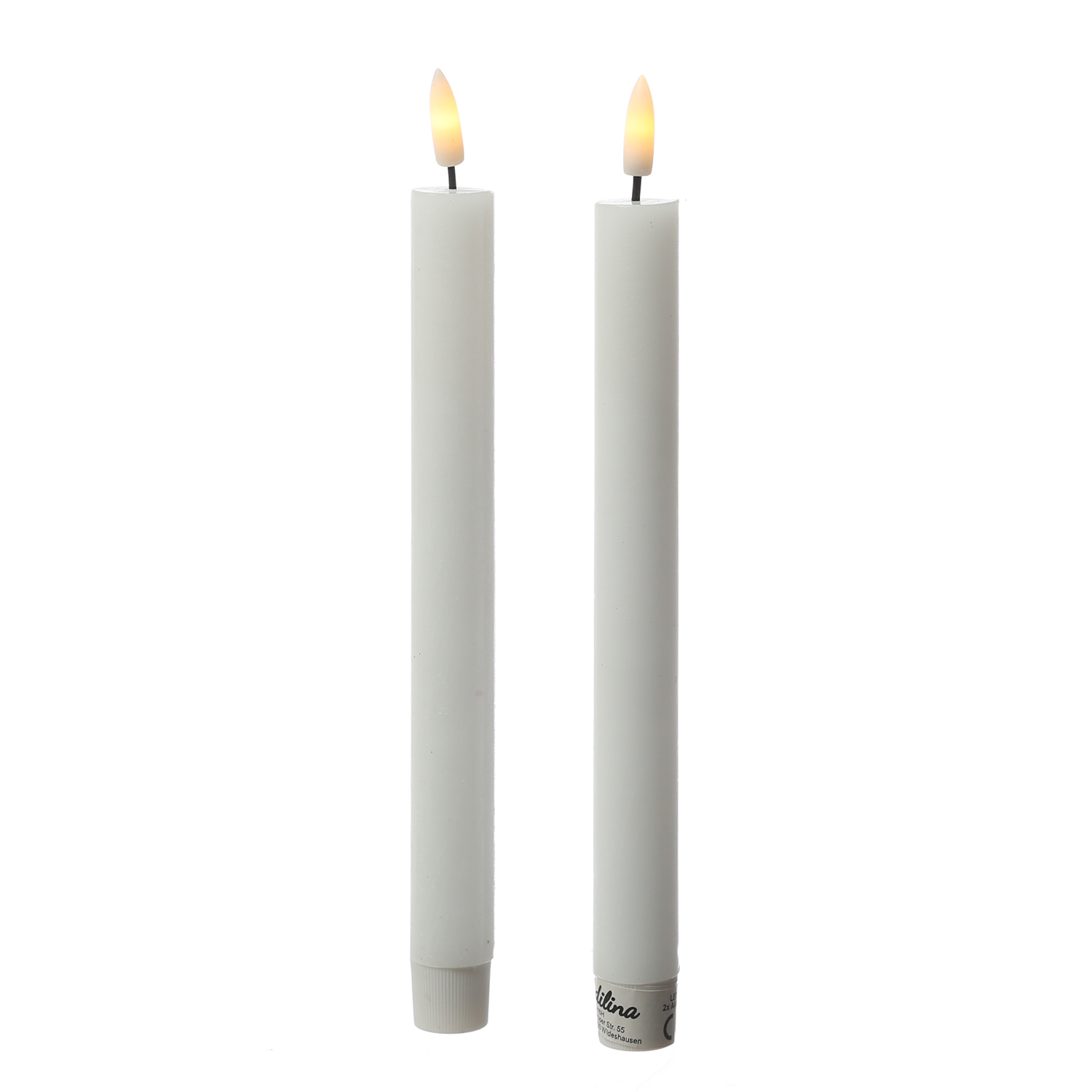 LED Stabkerzen LINA - Rustik-Optik - Echtwachs - 3D Flamme - H: 24cm - Timer - weiß - 2er Set