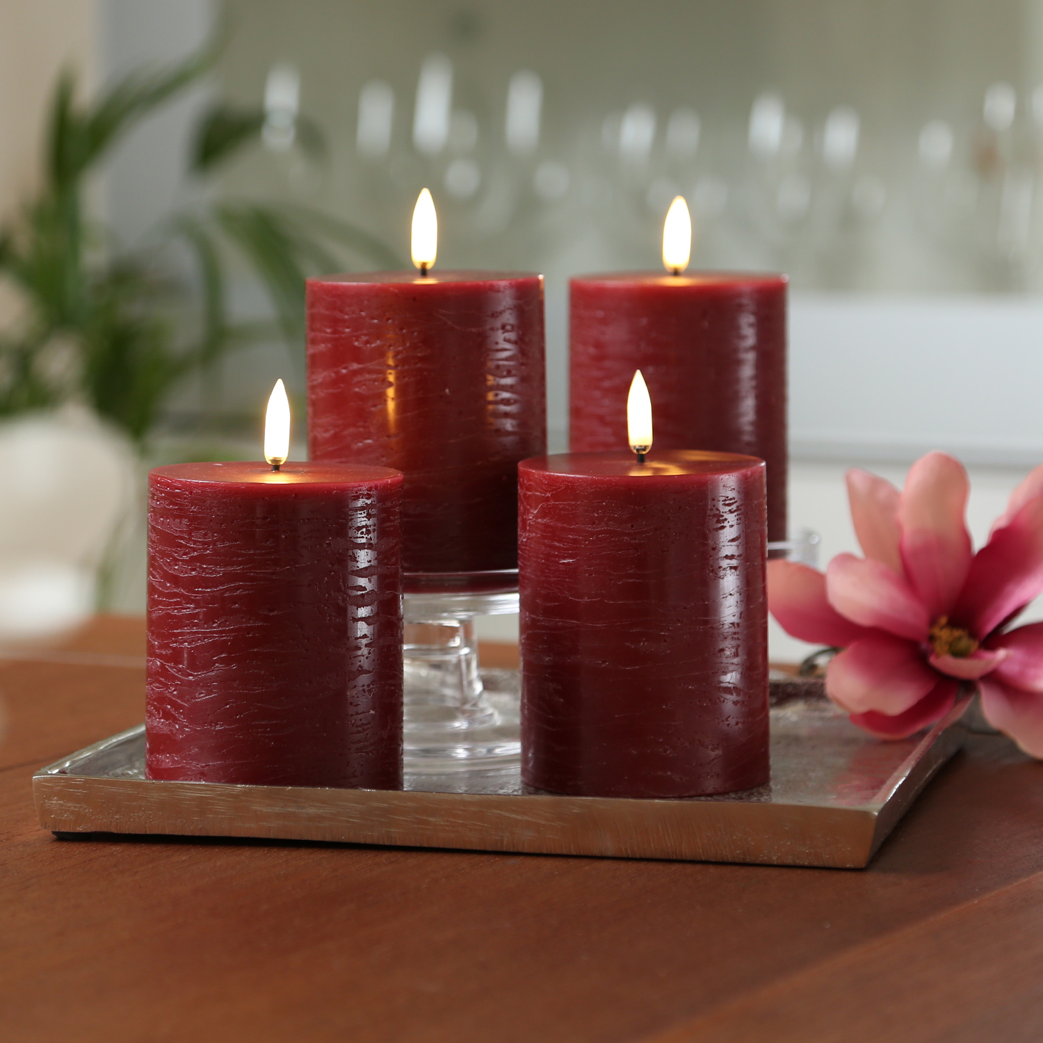 LED Kerzenset PIA - Rustik-Optik - H: 10cm - inkl. Batterien und Fernbedienung - rot - 4er Set LED Kerzenset PIA - Rustik-Optik - H: 10cm - inkl. Batterien und Fernbedienung - rot - 4er Set