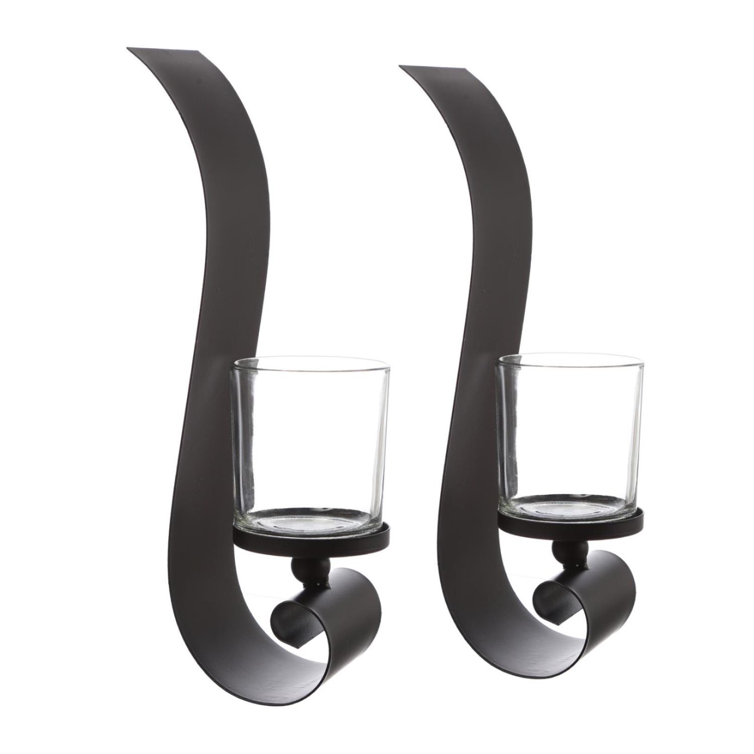 B-Ware Wandkerzenhalter ROLL - mit Glaskerzenhalter - Metall - H: 35cm -  schwarz - 2er Set