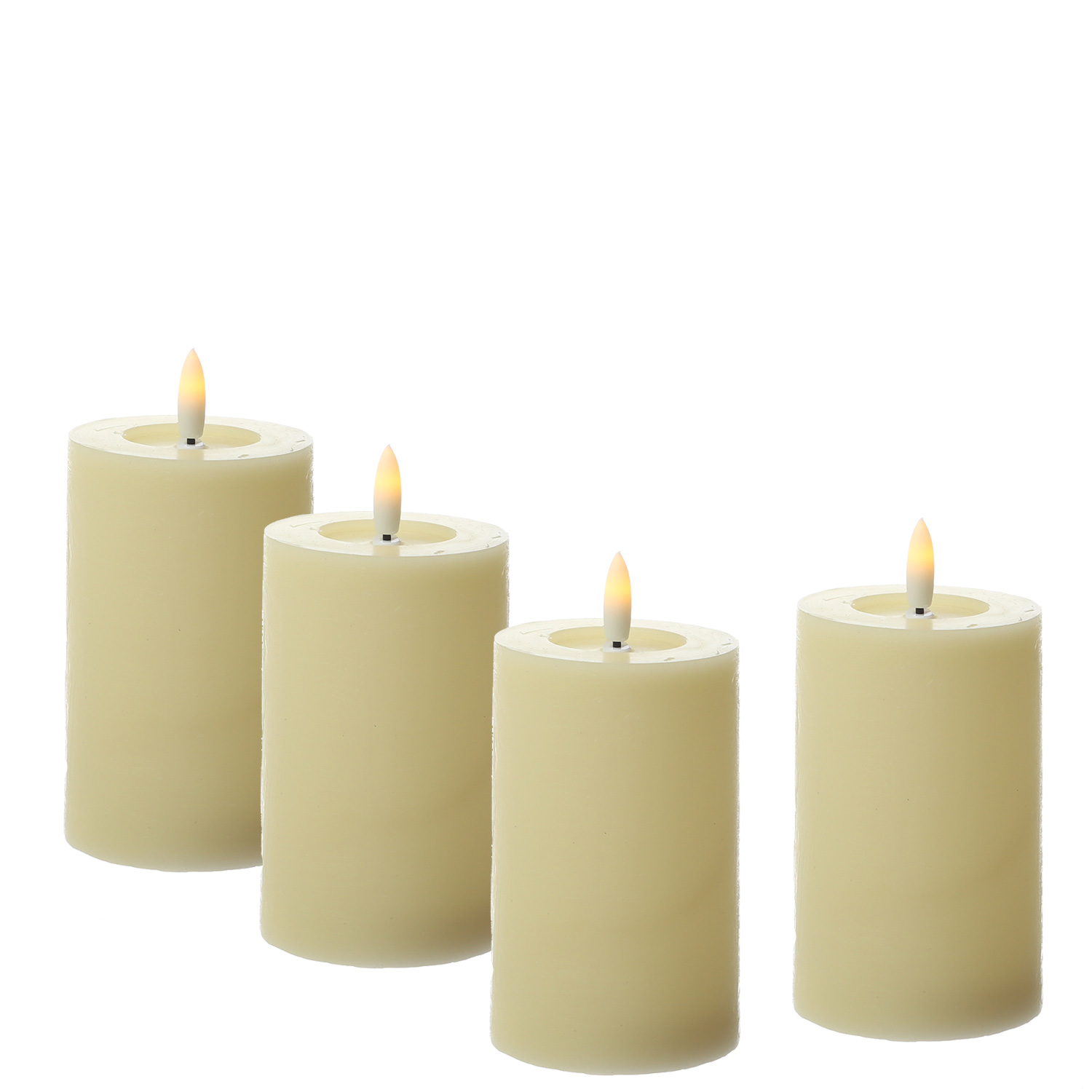 LED Kerzenset LINA - Rustik-Optik - Echtwachs - H: 11cm - D: 7cm - Timer - creme - 4er Set