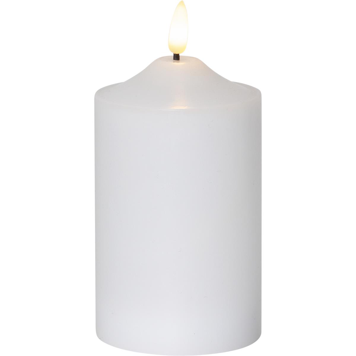 LED Stumpenkerze Flamme - Echtwachs - warmweiße 3D Flamme - H: 15cm - Batterie - Timer - weiß LED Stumpenkerze Flamme - Echtwachs - warmweiße 3D Flamme - H: 15cm - Batterie - Timer - weiß