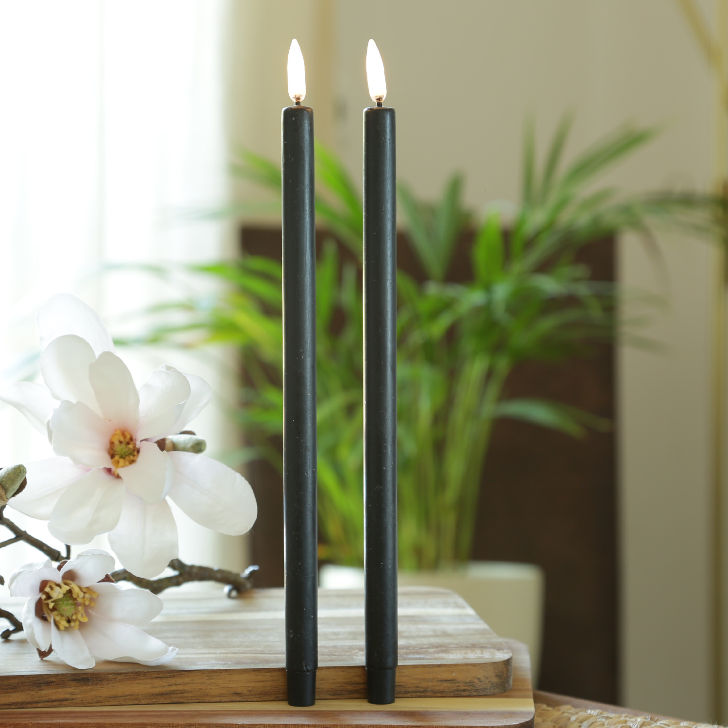 LED Stabkerzen MIA - Echtwachs - realistische 3D Flamme - H: 24cm - Batteriebetrieb - schwarz